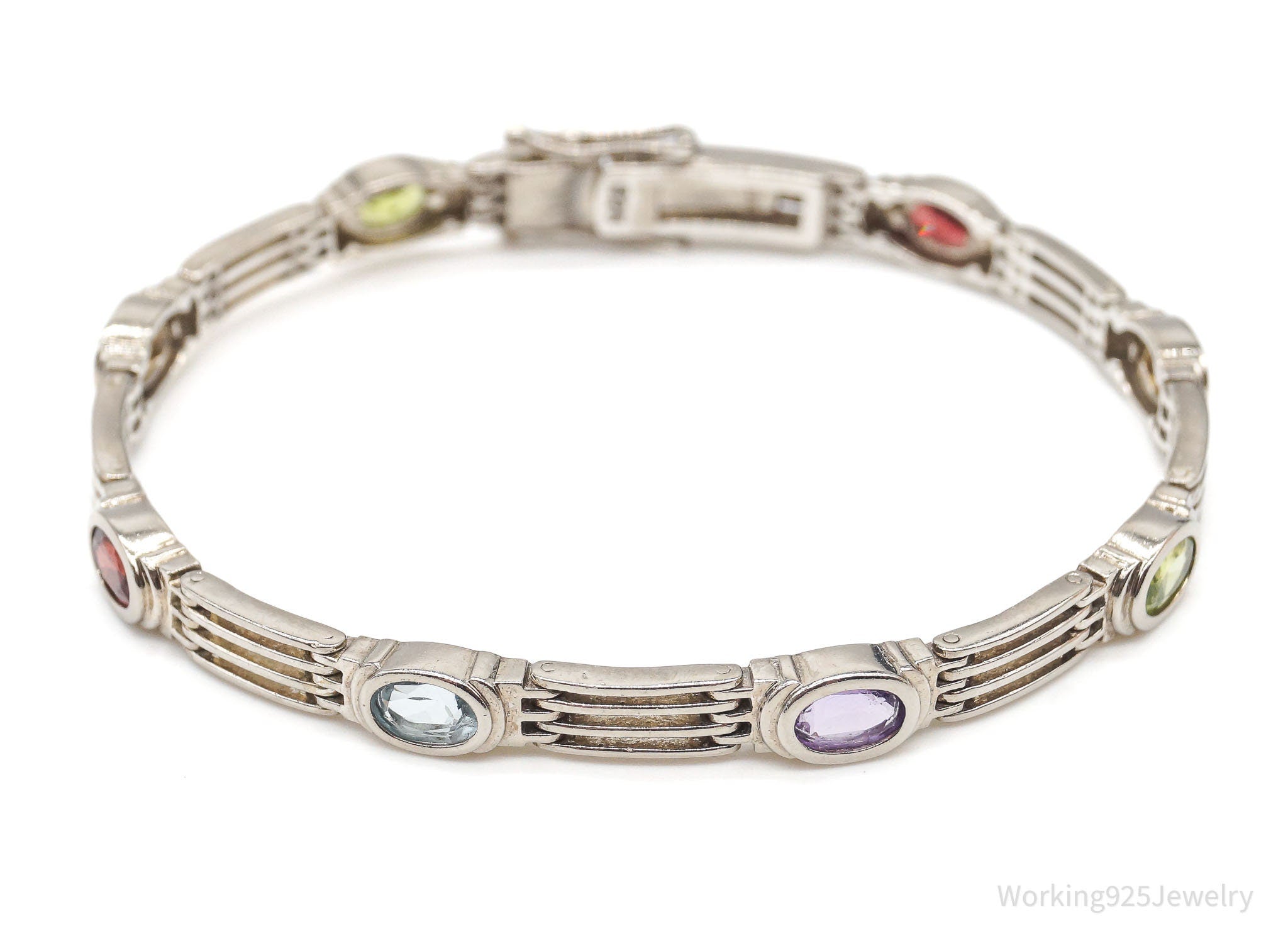 Vintage Multi Gemstone Sterling Silver Bracelet