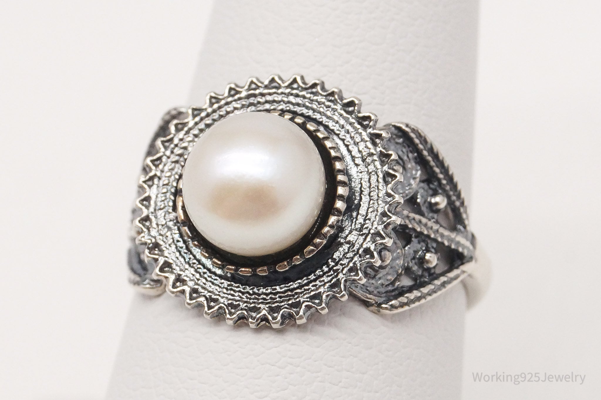 Vintage Michal And Yuval Of Israel Pearl Sterling Silver Ring - Size 8