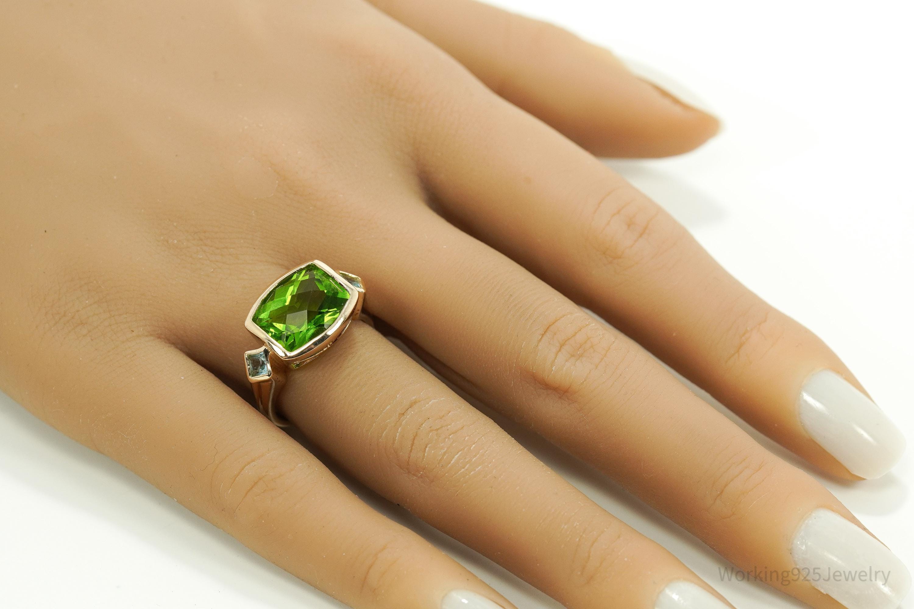Designer Ross Simons Peridot & Blue Topaz Yellow Gold Over Sterling Silver Ring - Size 7