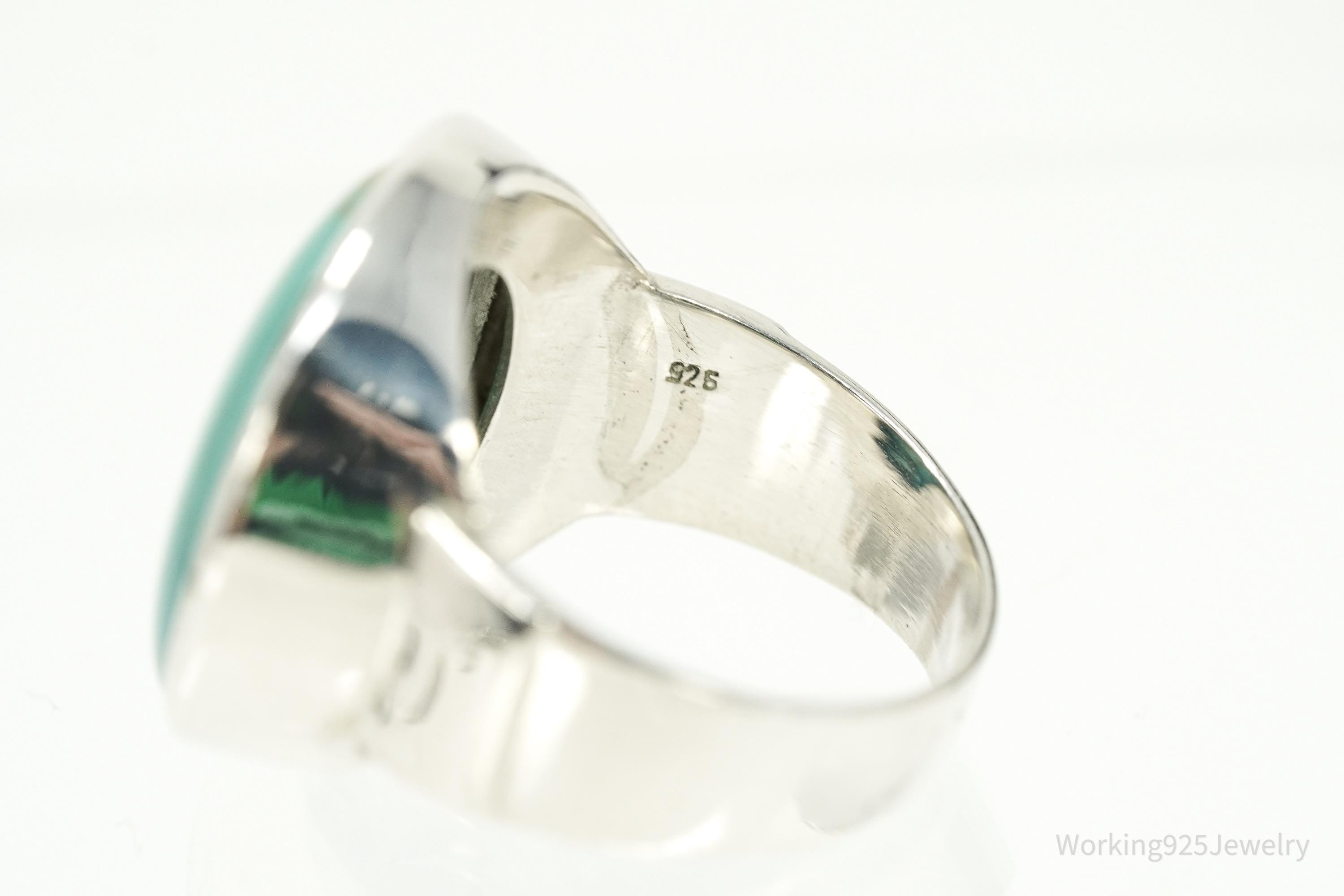 Vintage Large Round Turquoise Sterling Silver Statement Ring Size 8