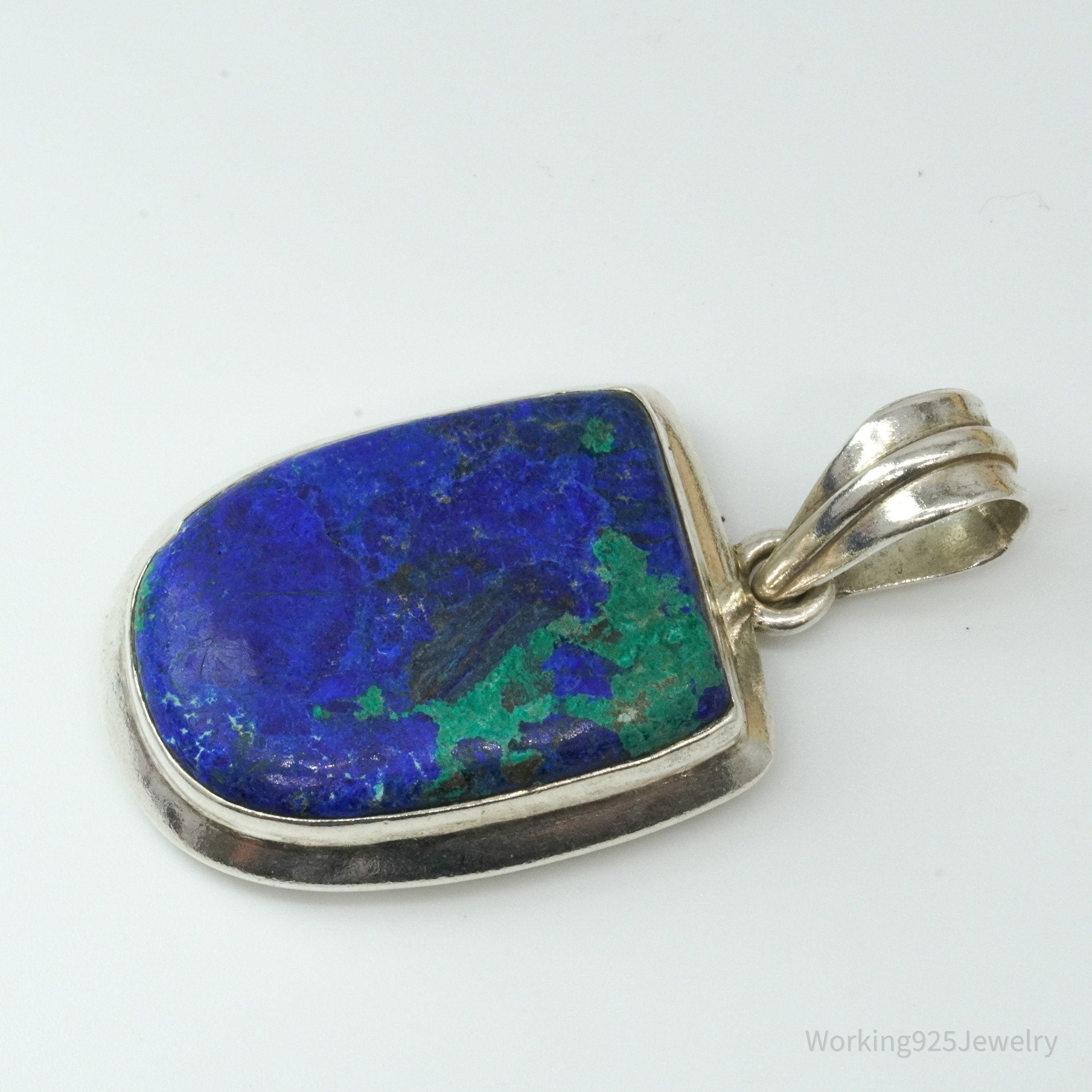 Vintage Large Azurite Silver Pendant 1 15/16"