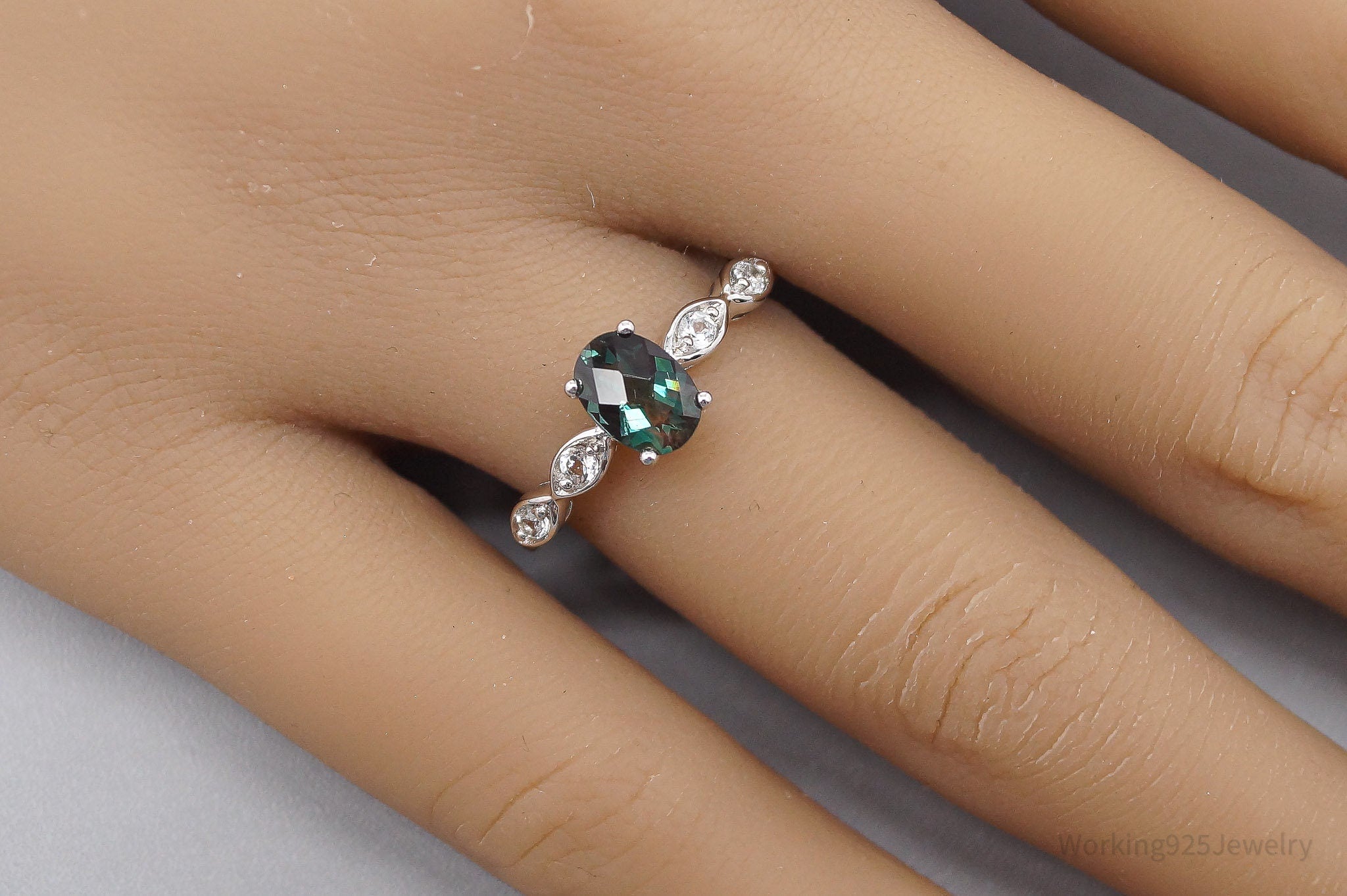 JTV TGGC Teal Stone & White Topaz Sterling Silver Ring - Size 7