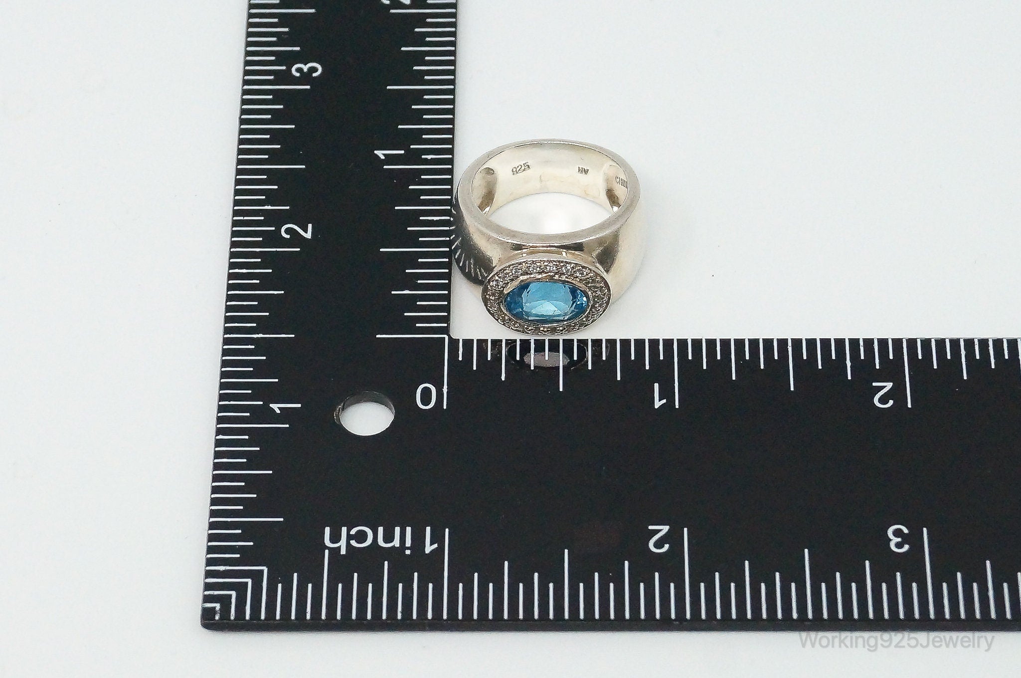 Vintage Blue Topaz Cubic Zirconia Sterling Silver Ring - Size 7
