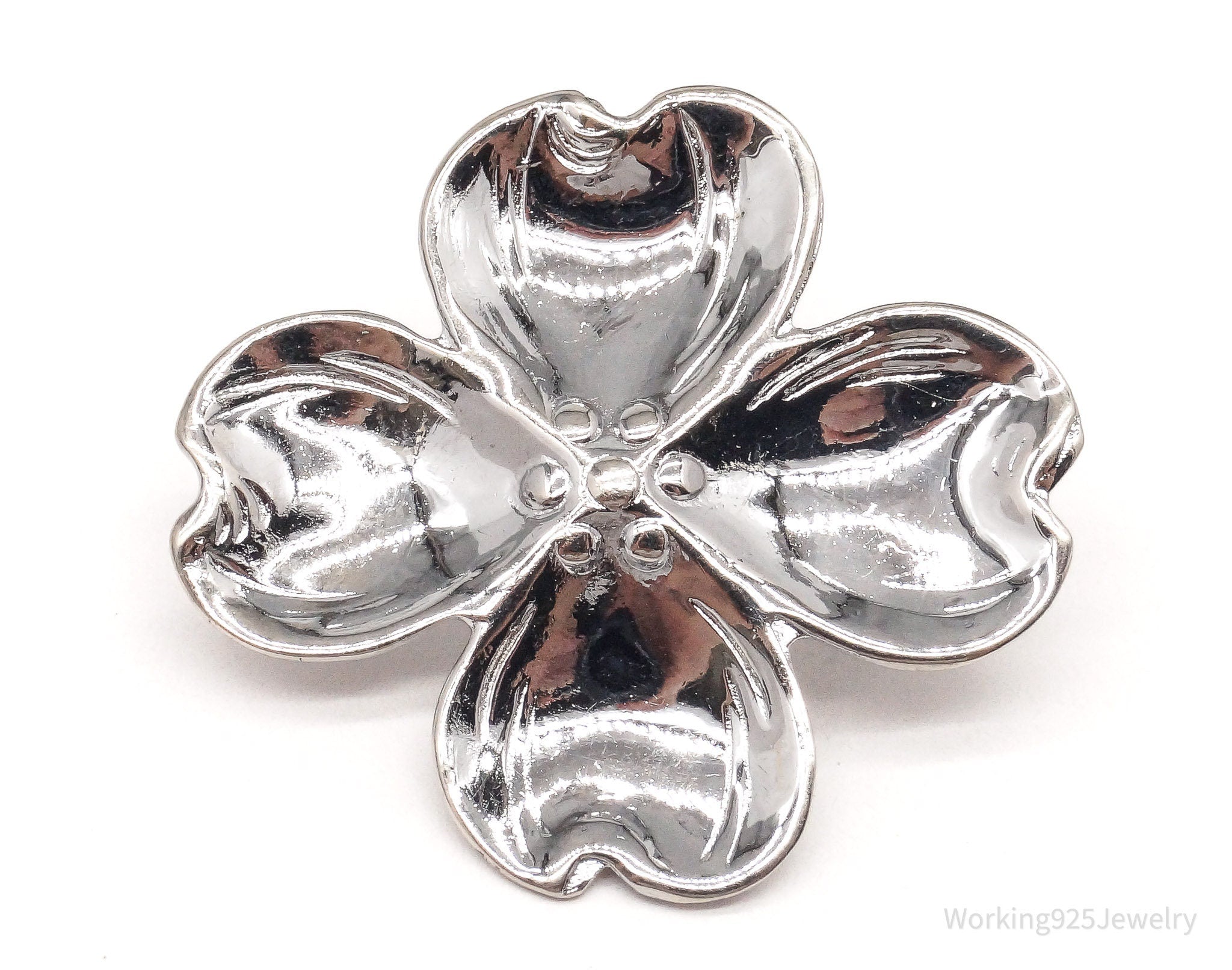 Vintage Designer Lang Dogwood Flower Sterling Silver Brooch Pin