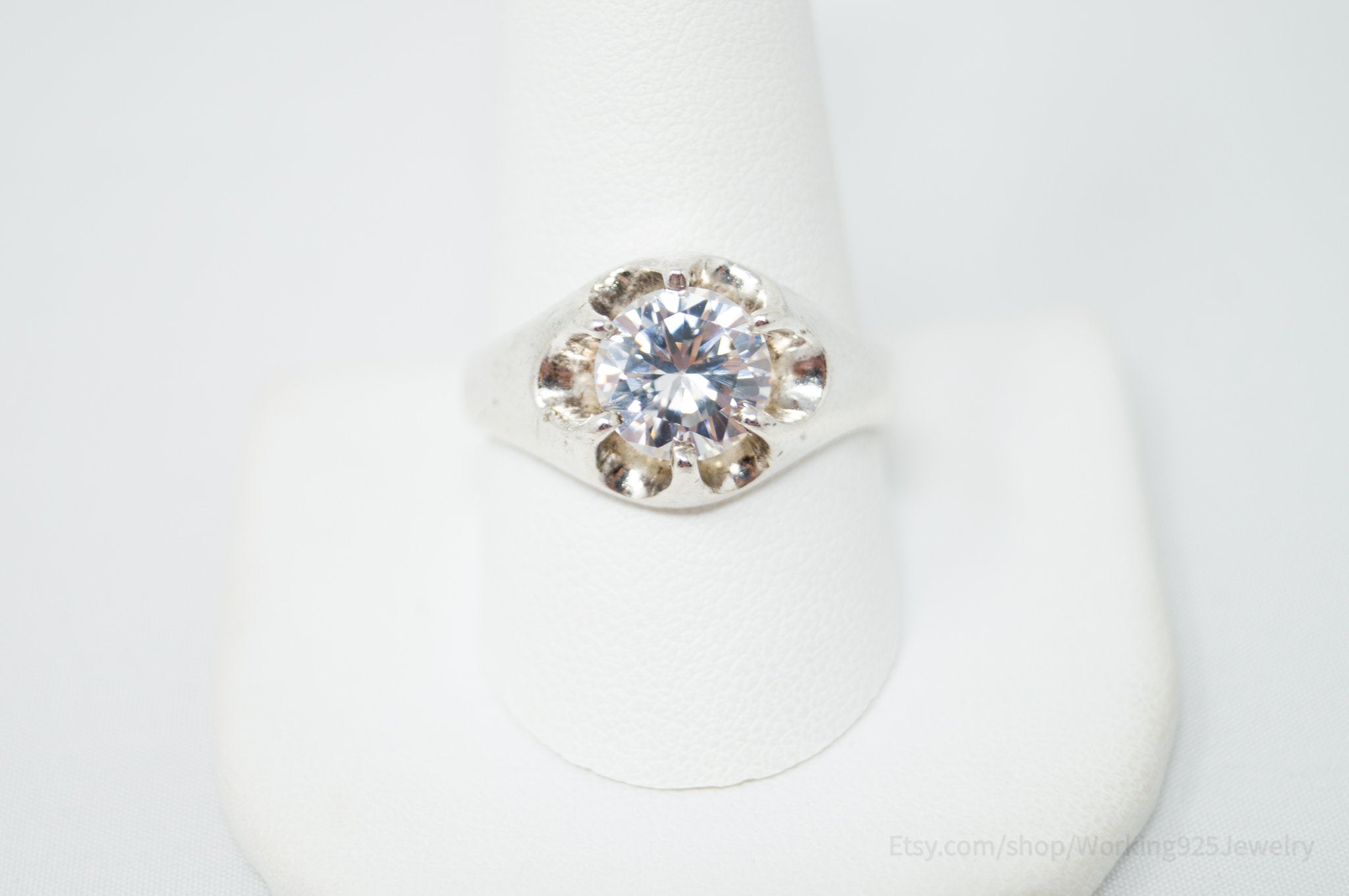 Vintage Art Deco Style Cubic Zirconia Sterling Silver Ring Sz 10.75