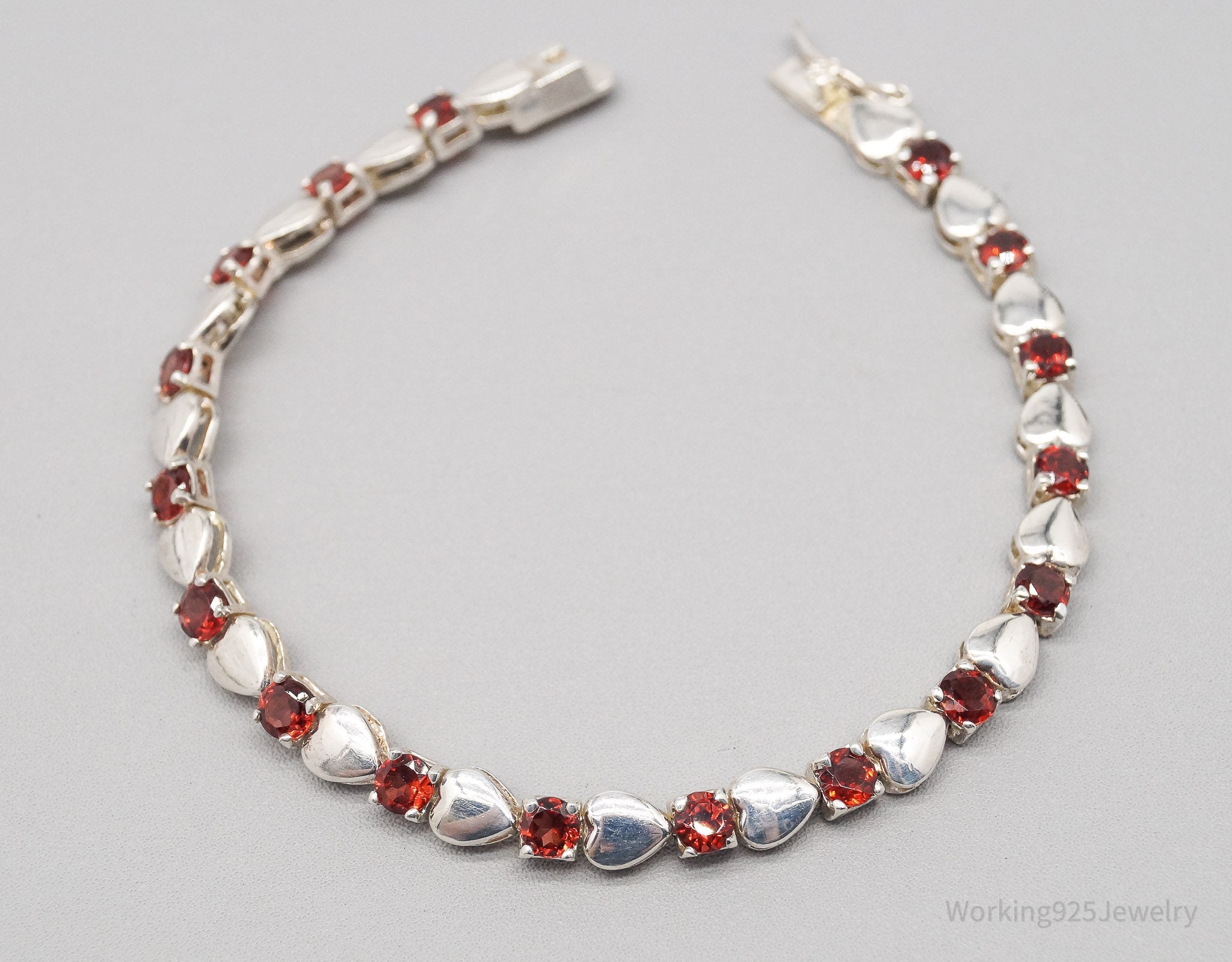 Vintage DBJ Red Garnet Sterling Silver Hearts Bracelet