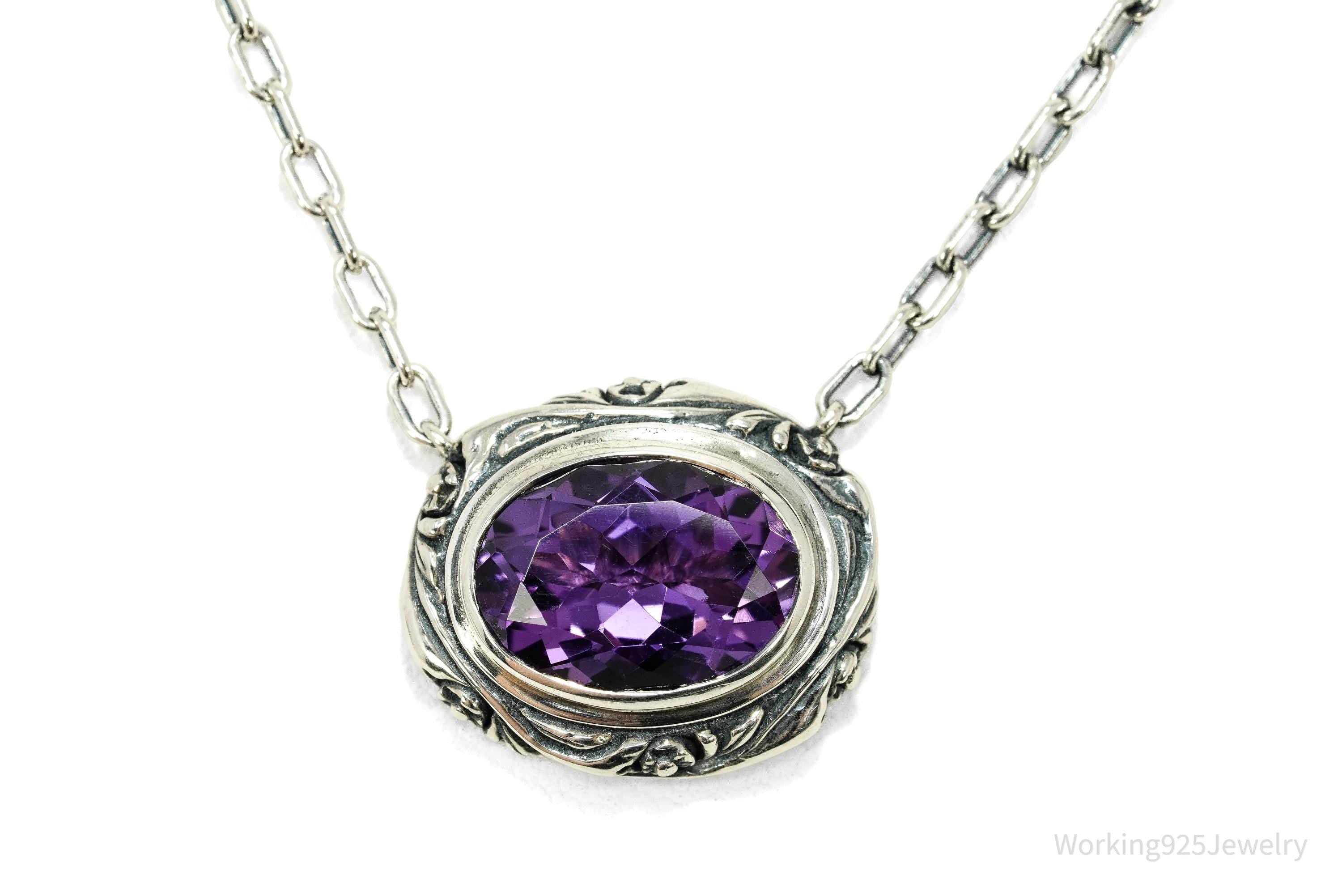 Vintage Large Amethyst Sterling Silver Necklace 17"