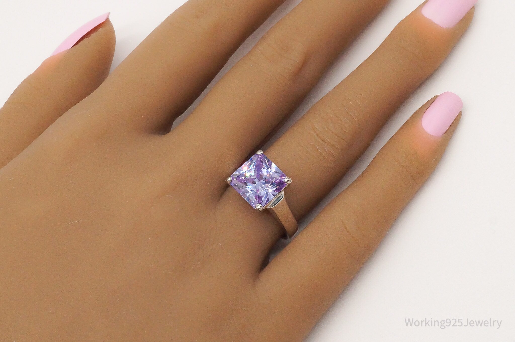 Vintage Purple Cubic Zirconia Sterling Silver Ring - Size 7