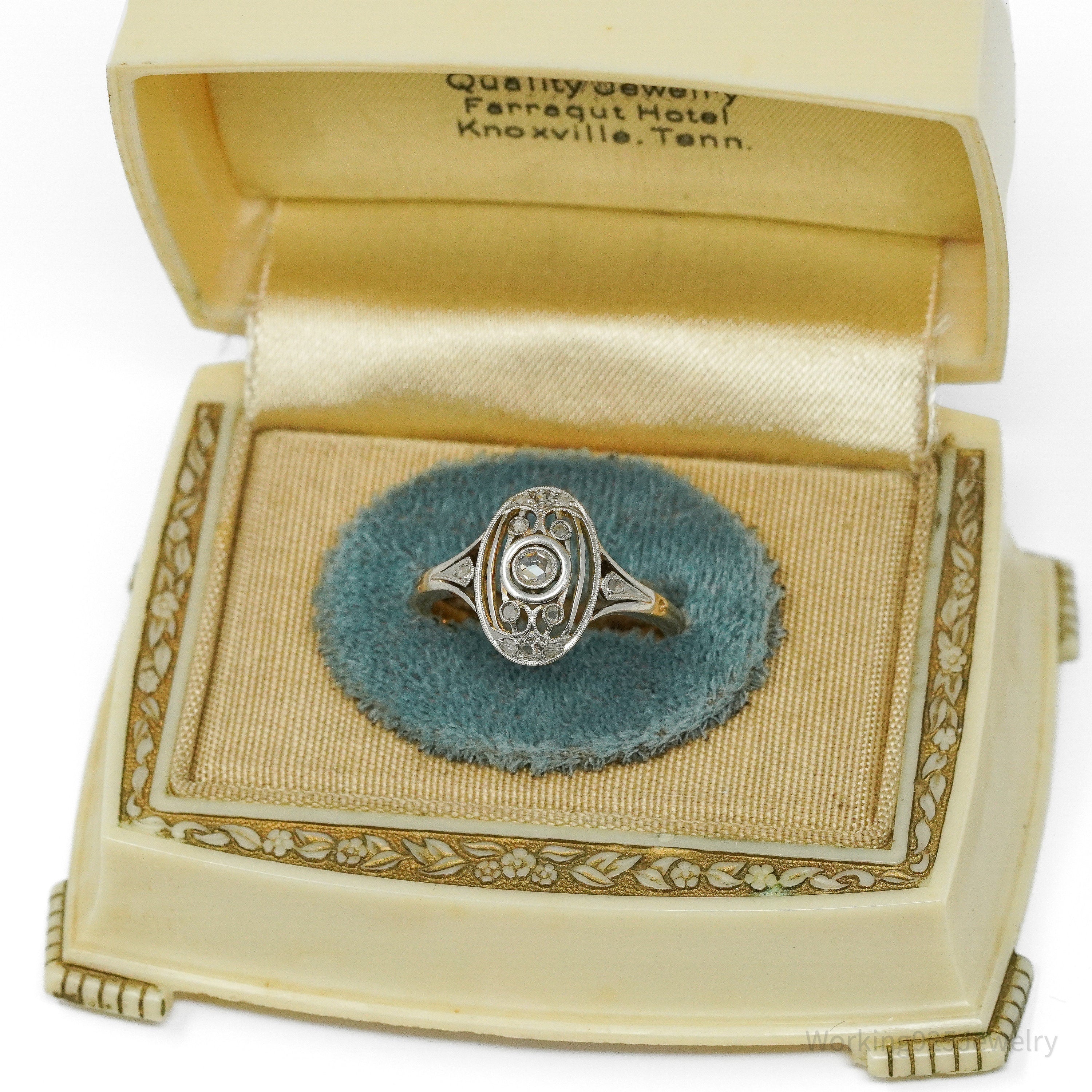 Circa 1910s Platinum Topped 18K Yellow Gold & Diamonds Ring - Size 8