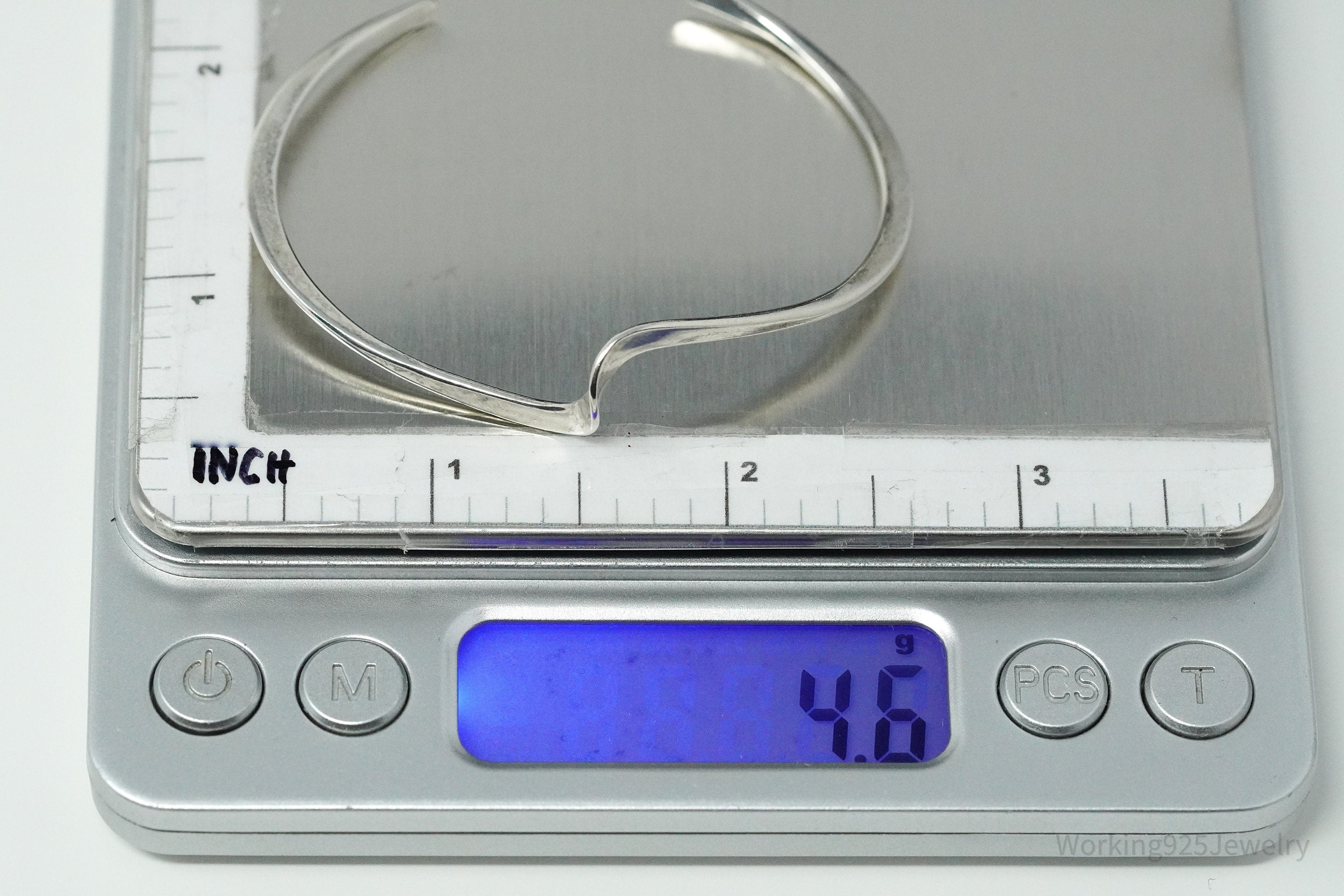 Vintage Designer Peter James Wave Modernist Sterling Silver Cuff Bracelet - 6.25"