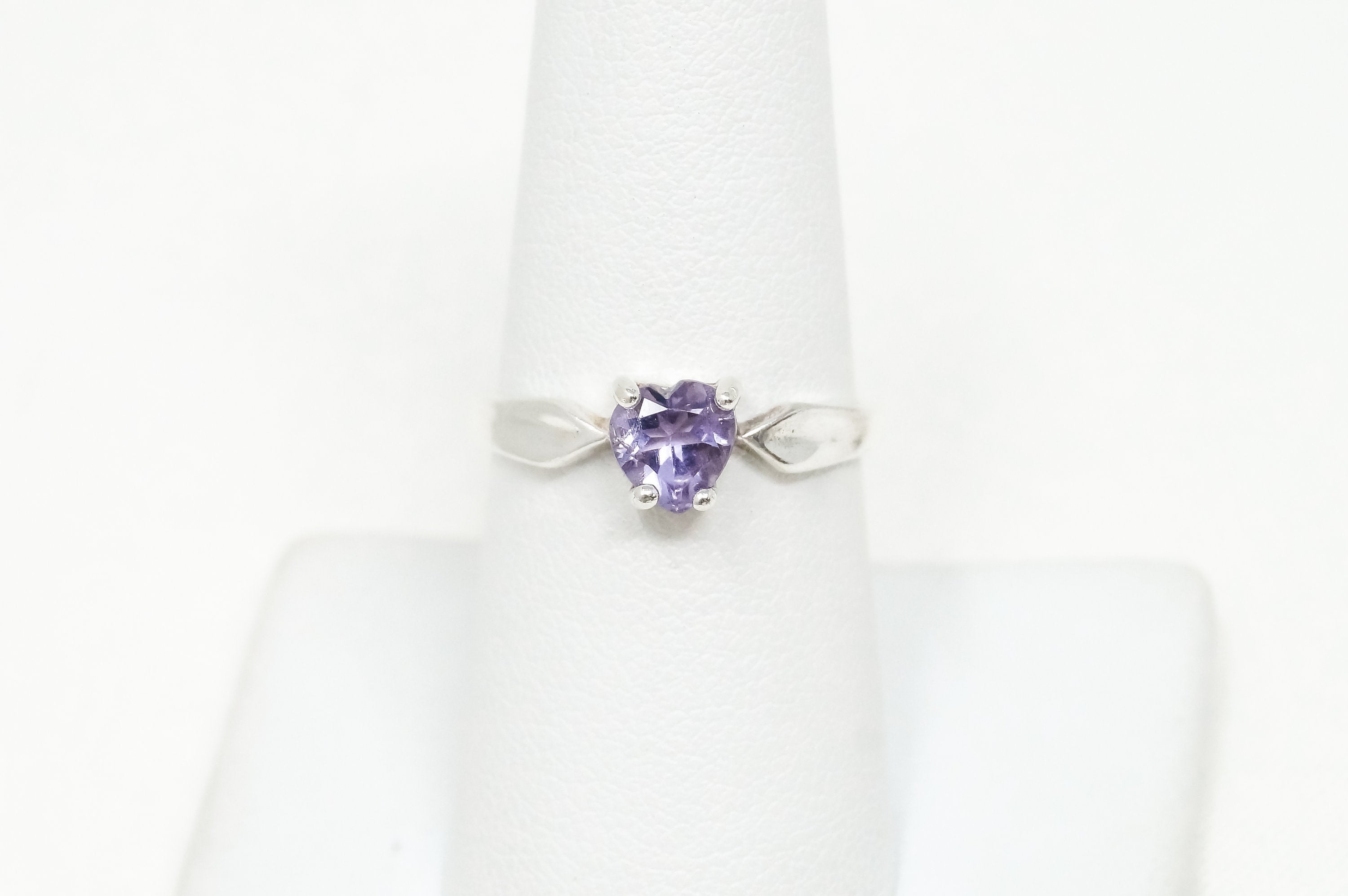 Vintage Purple Amethyst Heart Sterling Silver Ring - Sz 7.75 - 797970149