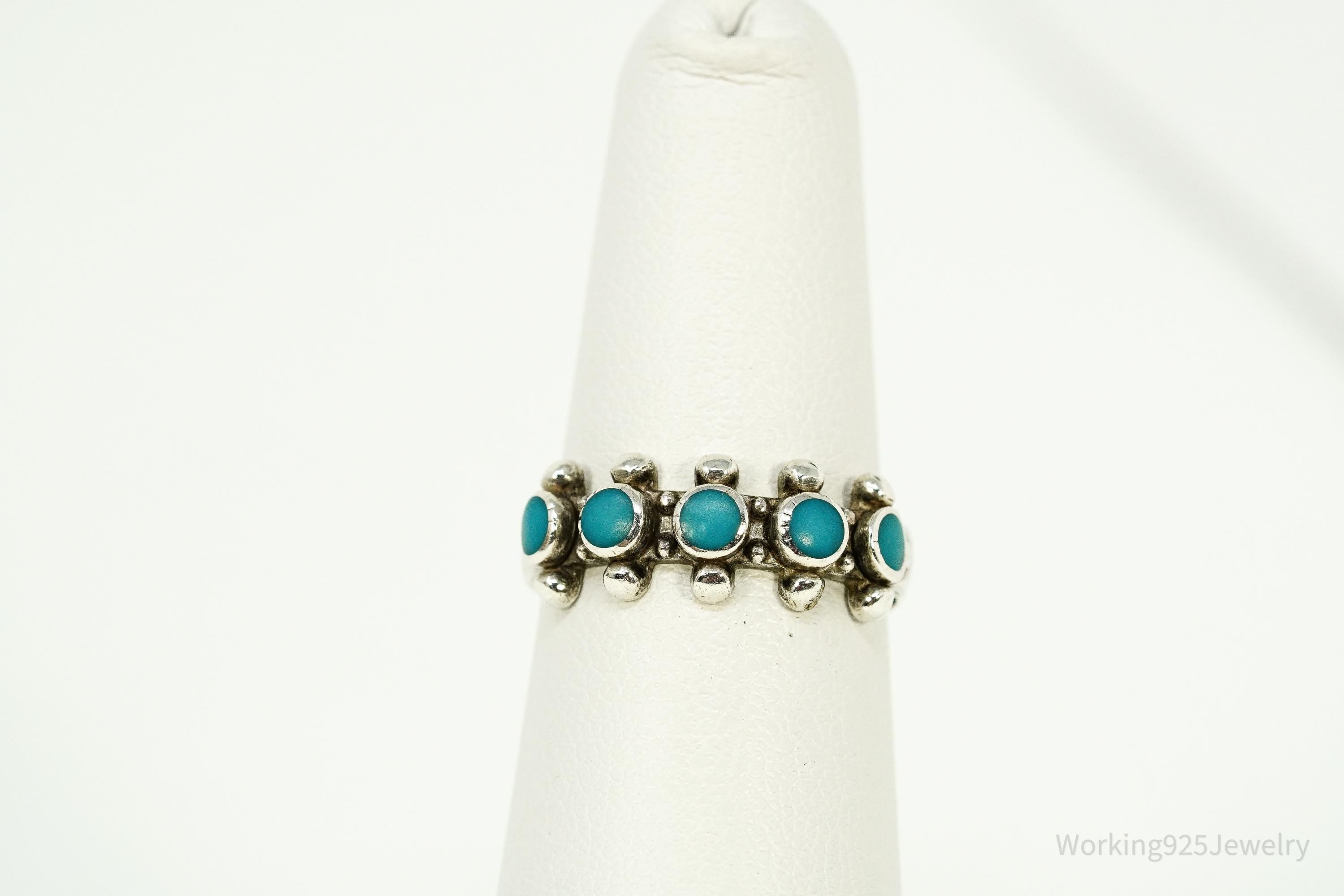 Vintage Handmade Native American Turquoise Sterling Silver Ring - Size 6.5