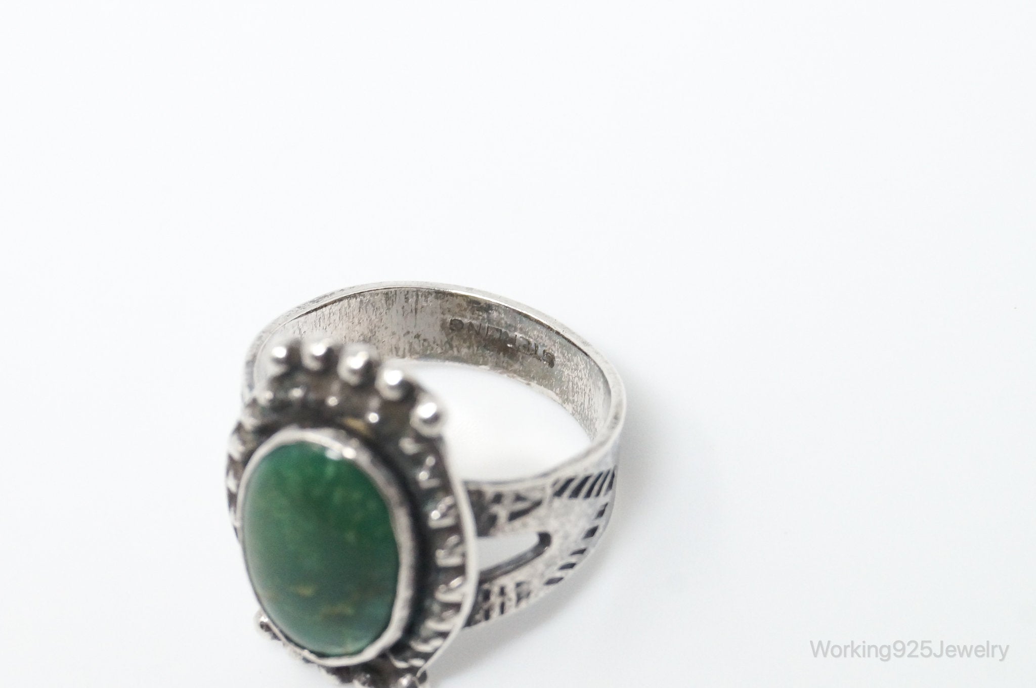 Vintage Native American Green Turquoise Unsigned Sterling Silver Ring SZ 6.25