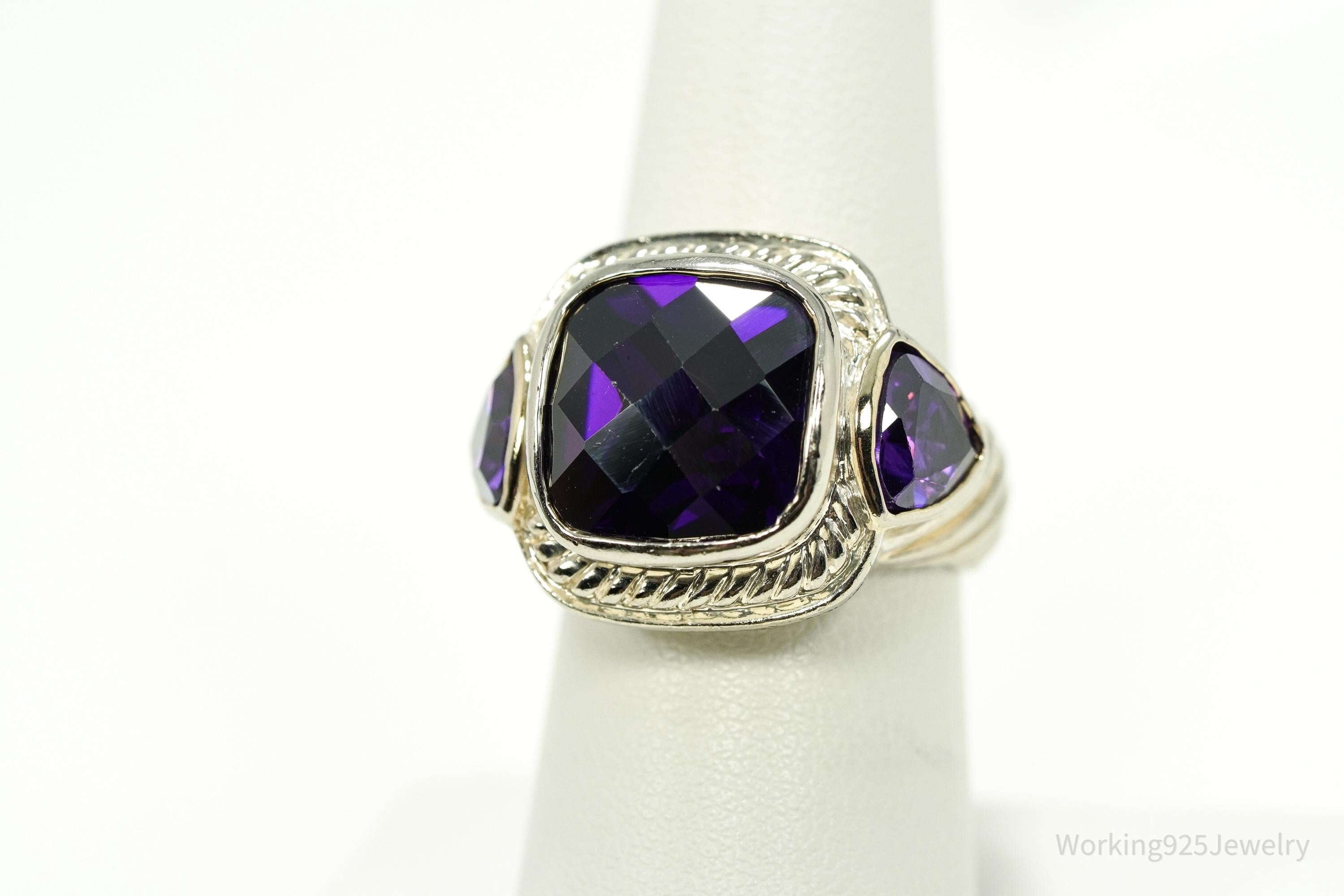 Vintage Purple Amethyst Sterling Silver Ring - Size 7.25
