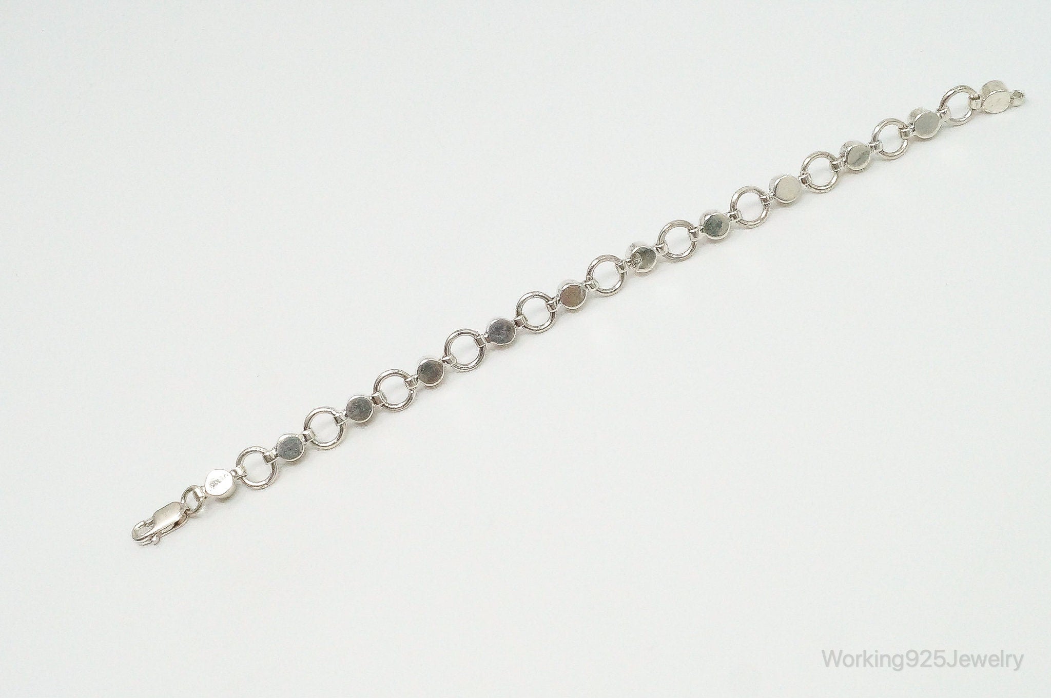 Vintage Mexico Glass Stone Modernist Sterling Silver Chain Bracelet