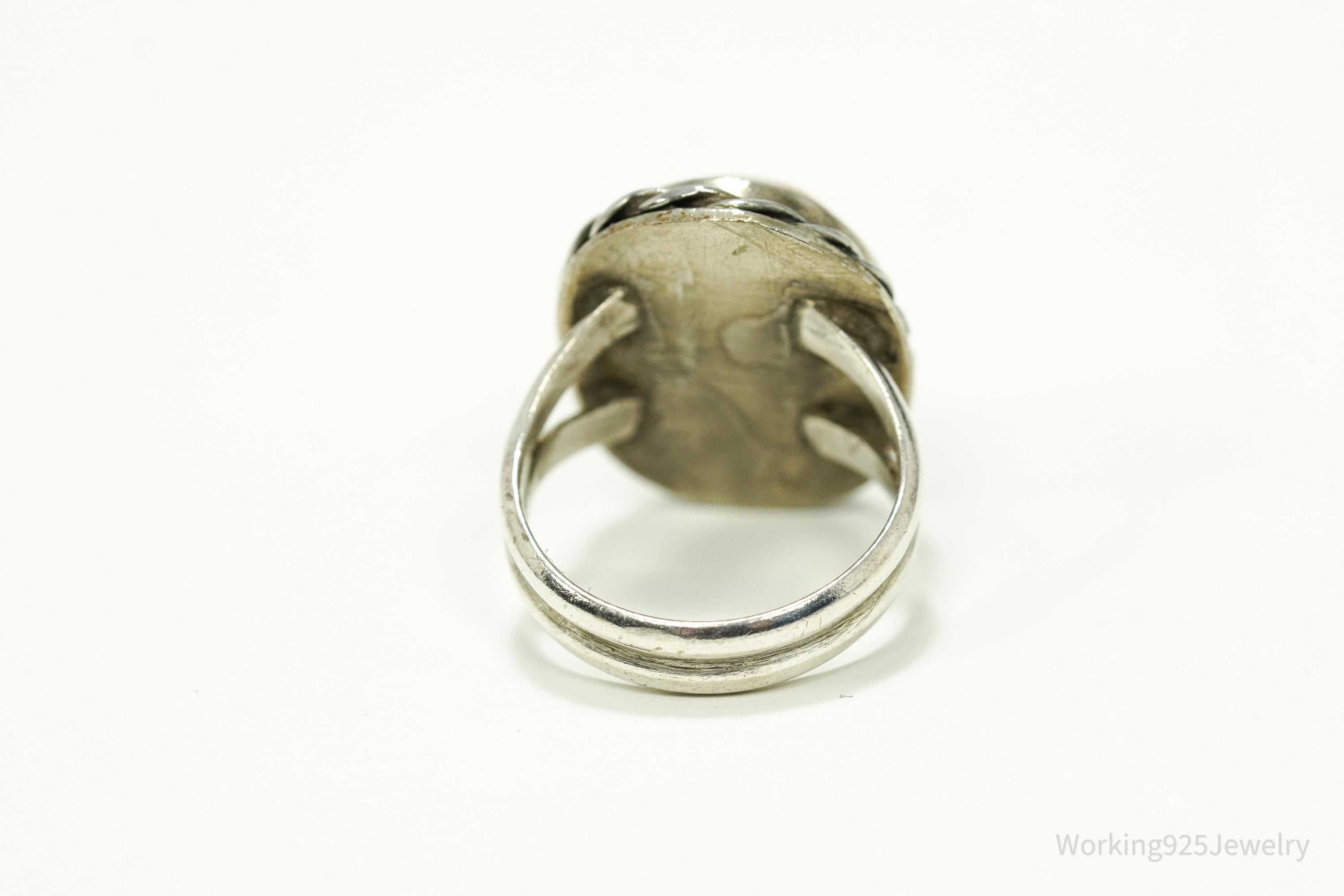Vintage Agate Silver Ring Size 4.5