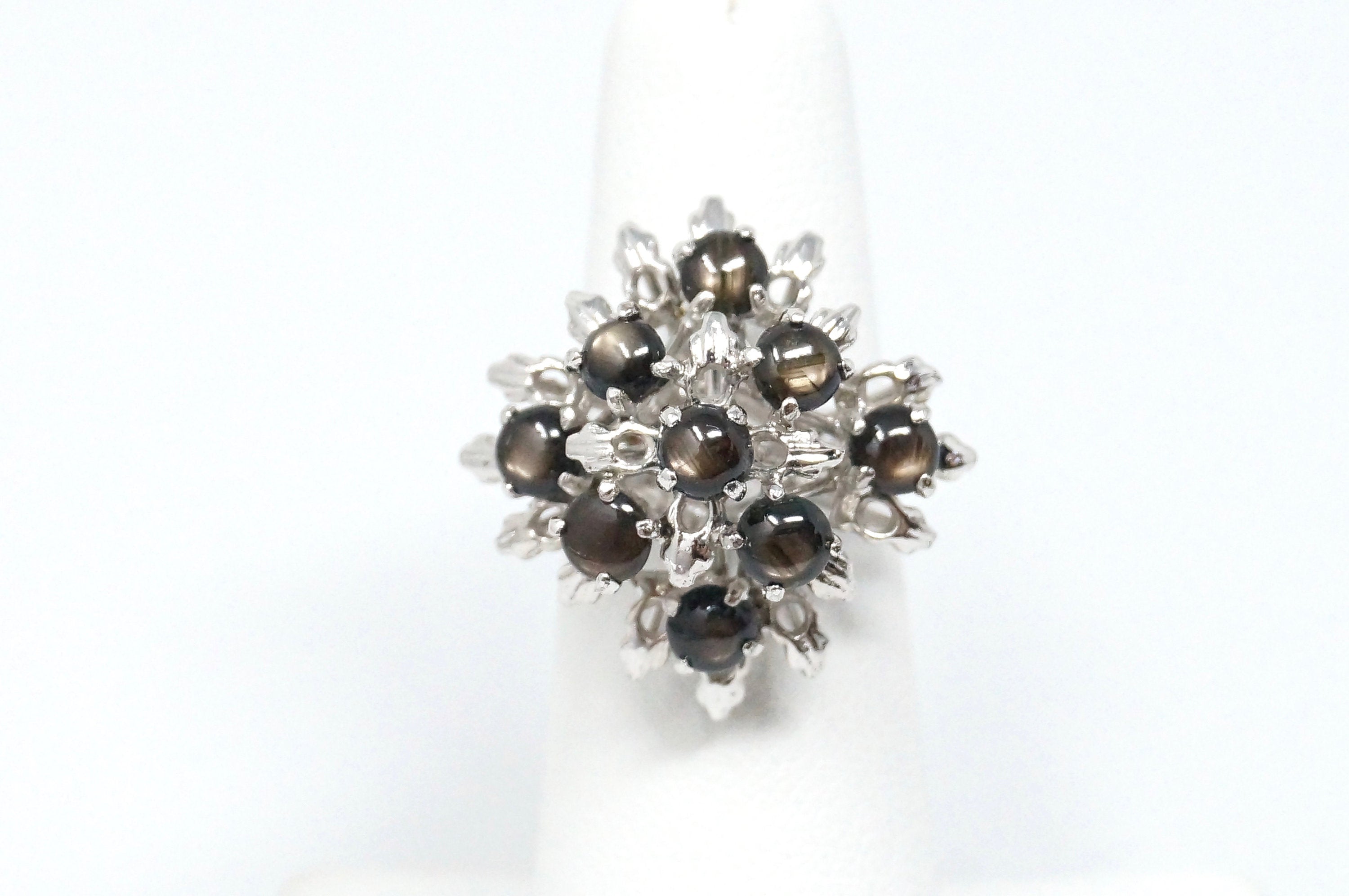 Vintage Unique Gray Tigers Eye Fire Burst Style Sterling Silver Ring - Size 4.75