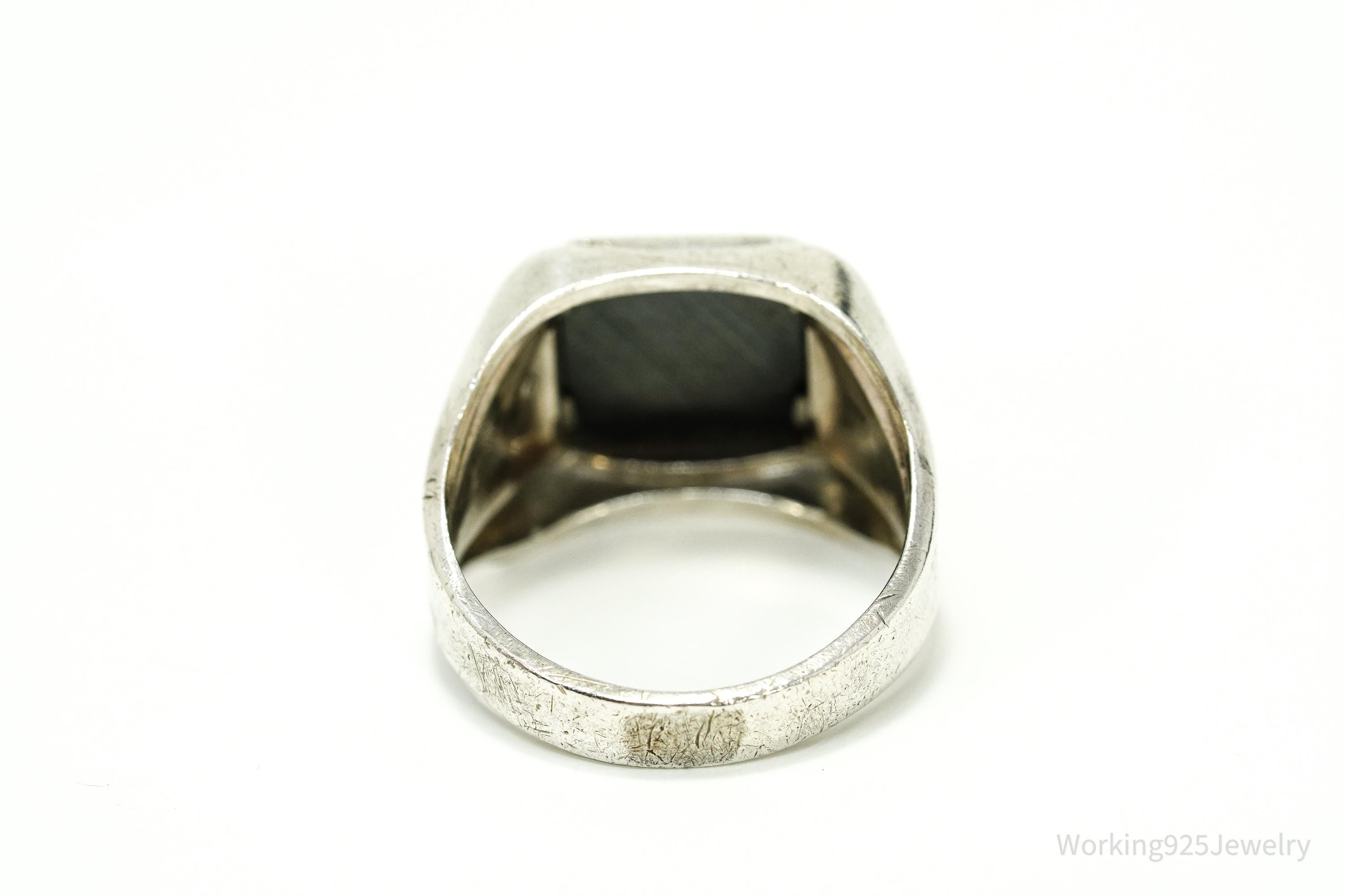 Antique Clark & Coombs Hematite Sterling Silver Ring - Size 9.25