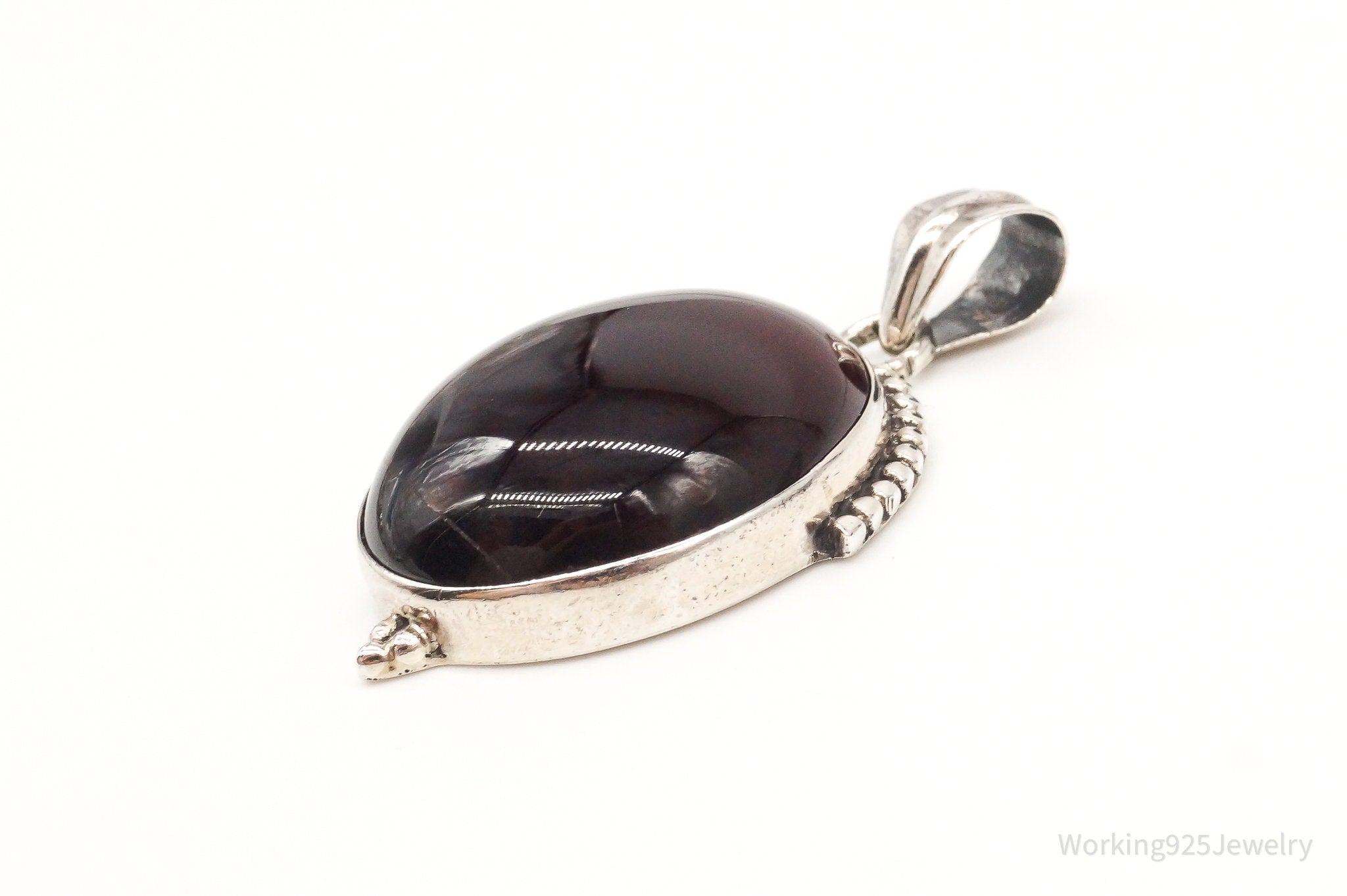 Vintage Large Red Agate Sterling Silver Pendant