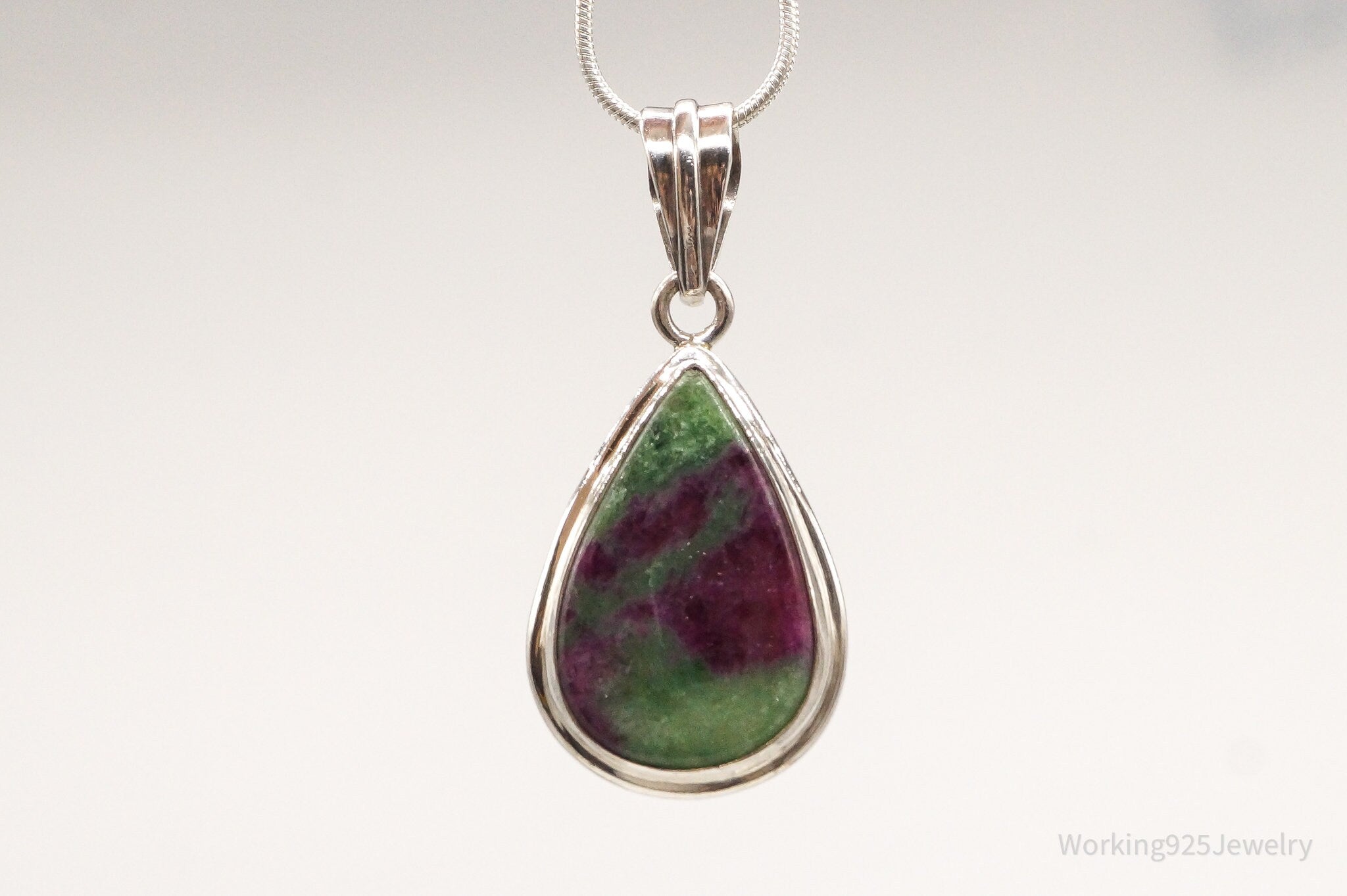 Vintage Large Anyolite Ruby-Zoisite Sterling Silver Pendant