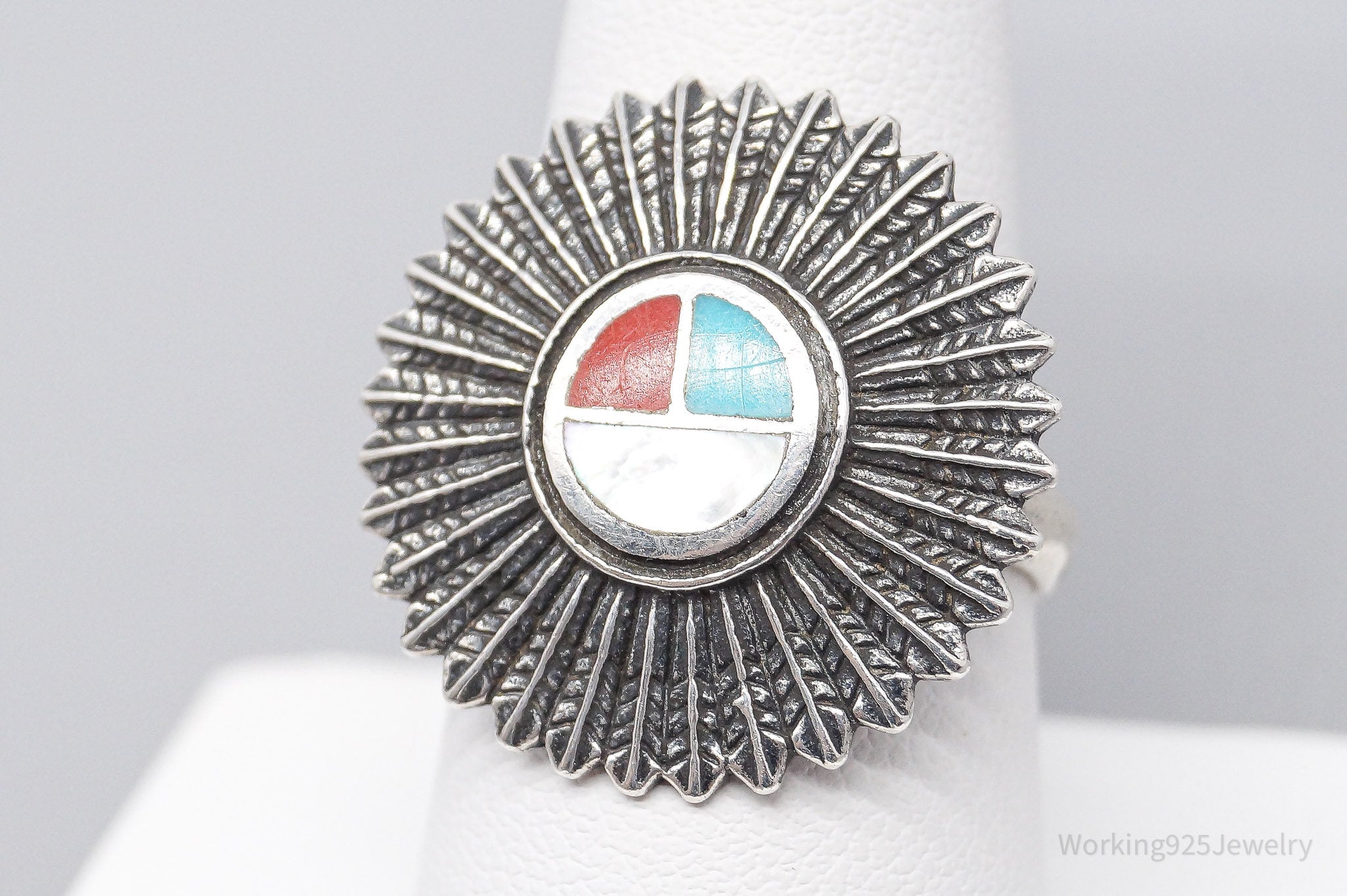 VTG Southwest Carolyn Pollack Multi Stone Inlay Sterling Silver Ring Size 9