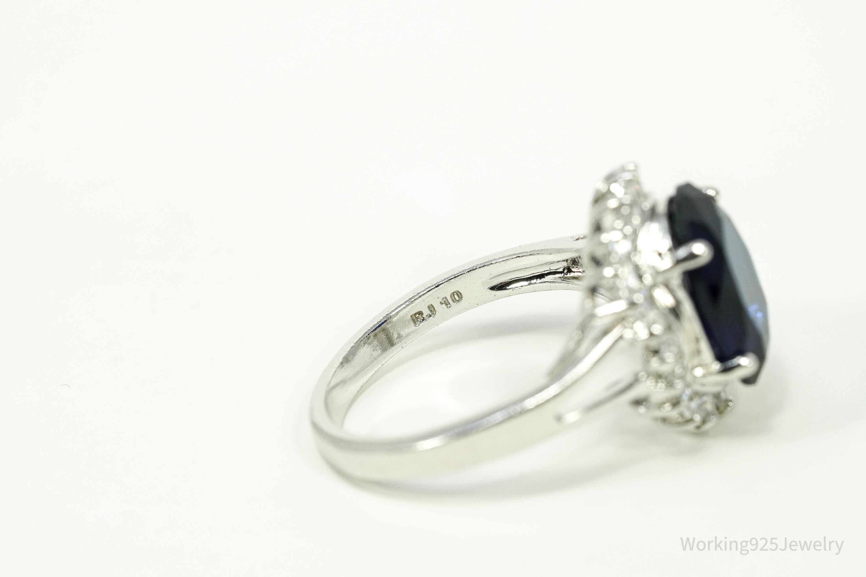 Vintage Avon RJ Simulated Blue Sapphire & Cubic Zirconia Sterling Silver Ring Size 10