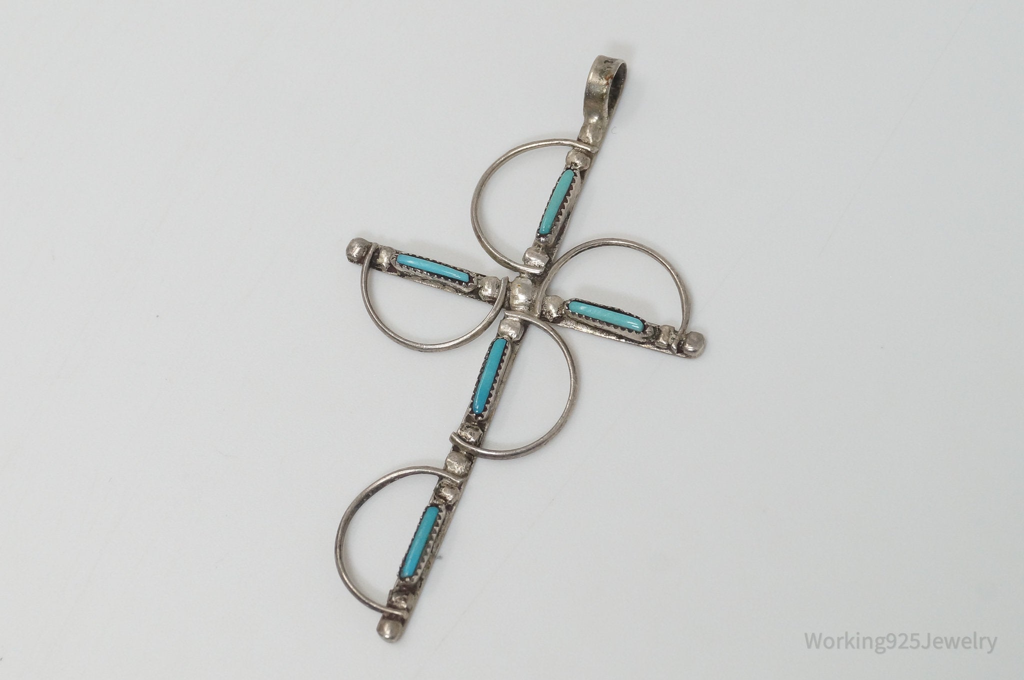 Vintage Native American Unsigned Turquoise Sterling Silver Cross Pendant