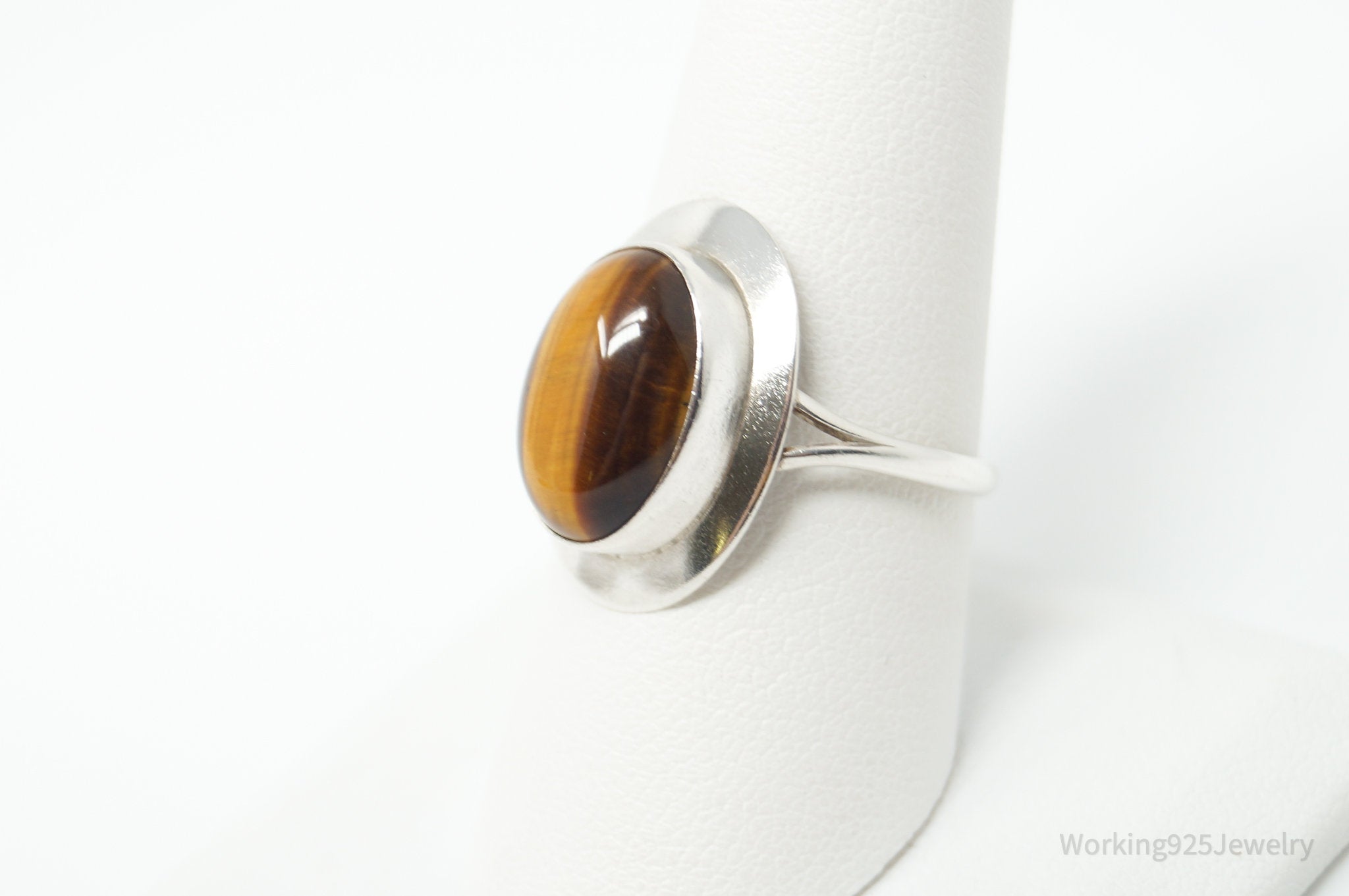 Vintage Native American Tigers Eye Unsigned Sterling Silver Ring - Sz 9.5