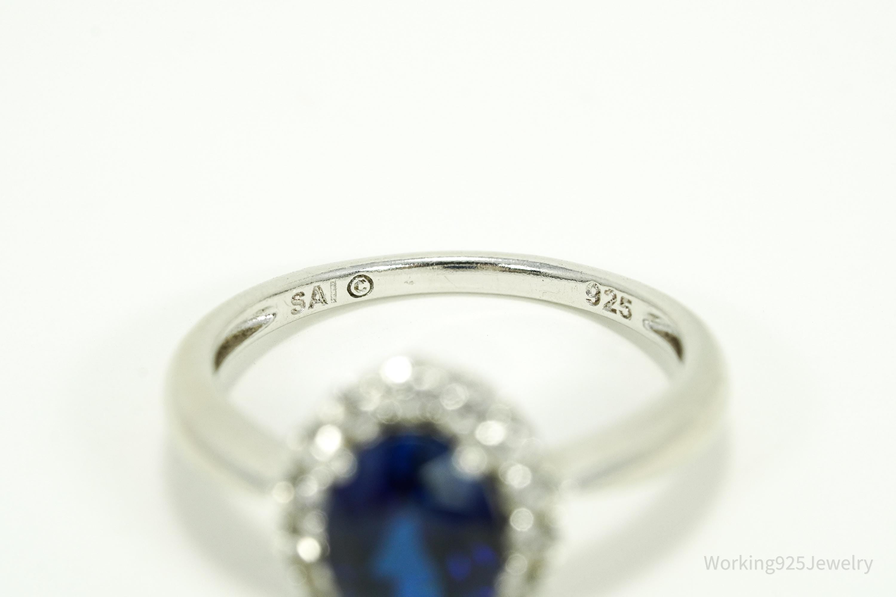 Vintage SAI Blue & White Sapphire Sterling Silver Ring - Size 8.25