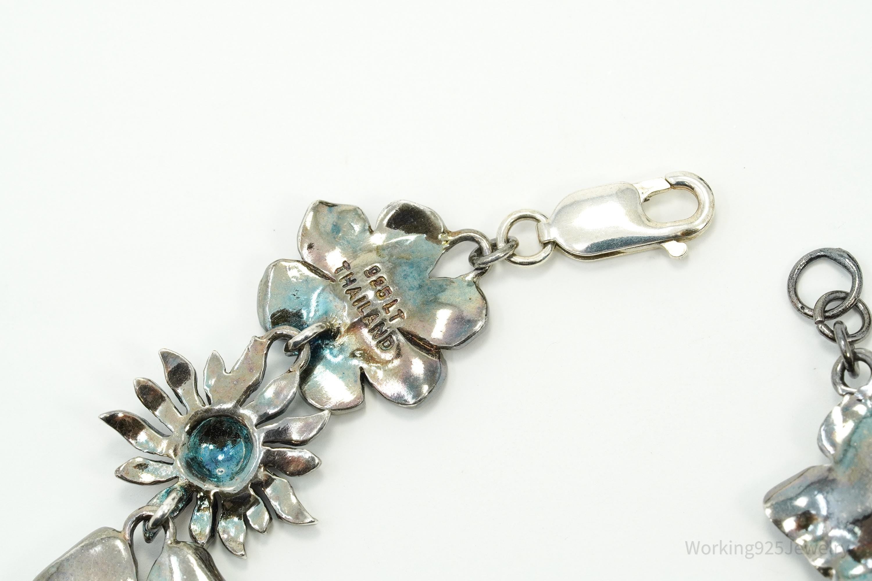 Vintage Flowers Sterling Silver Bracelet 7.5"