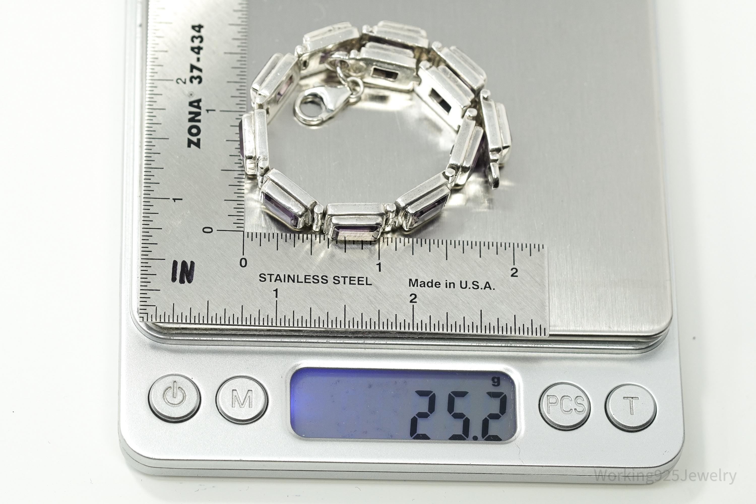 Vintage Purple Amethyst Sterling Silver Bracelet - 7 3/8"