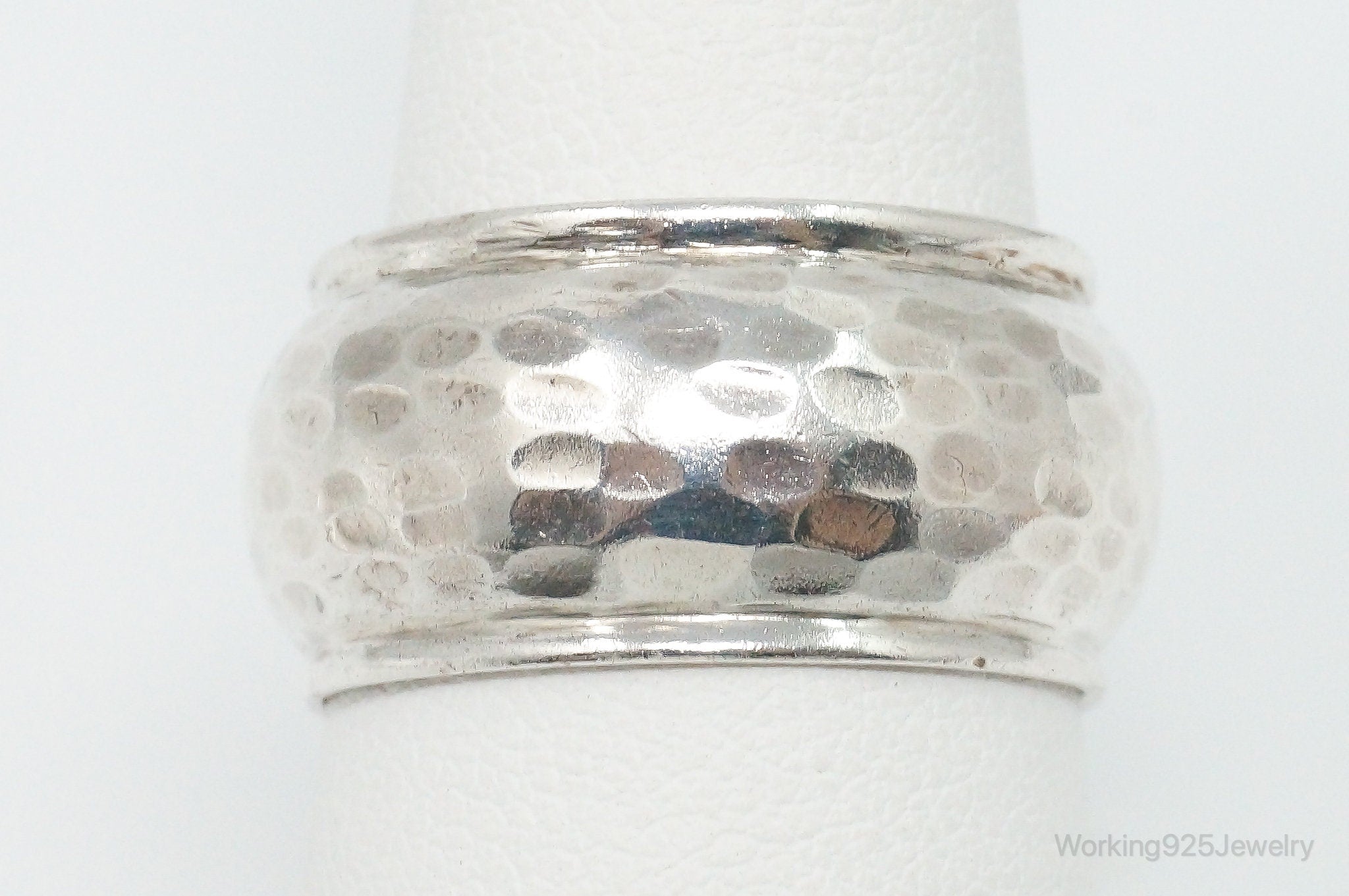 Vintage Modern Hammered Style Sterling Silver Band Ring - Size 8.25