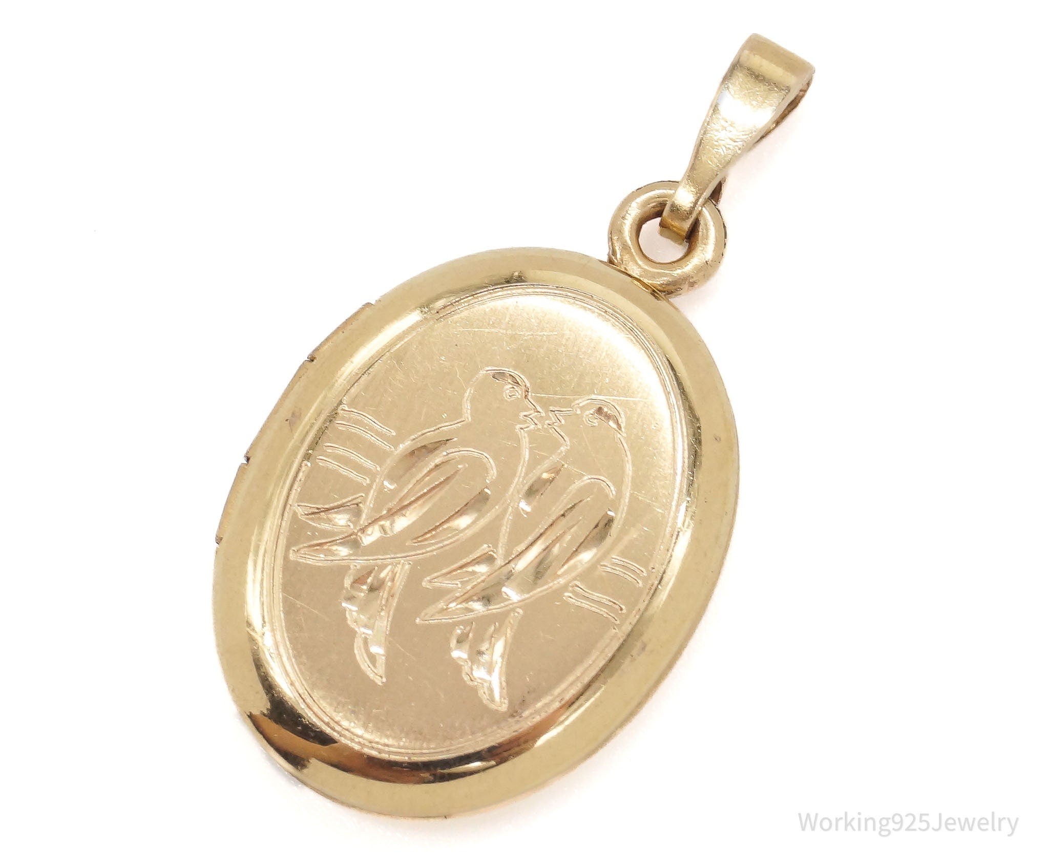 Vintage Love Birds Gold Filled Oval Locket Pendant