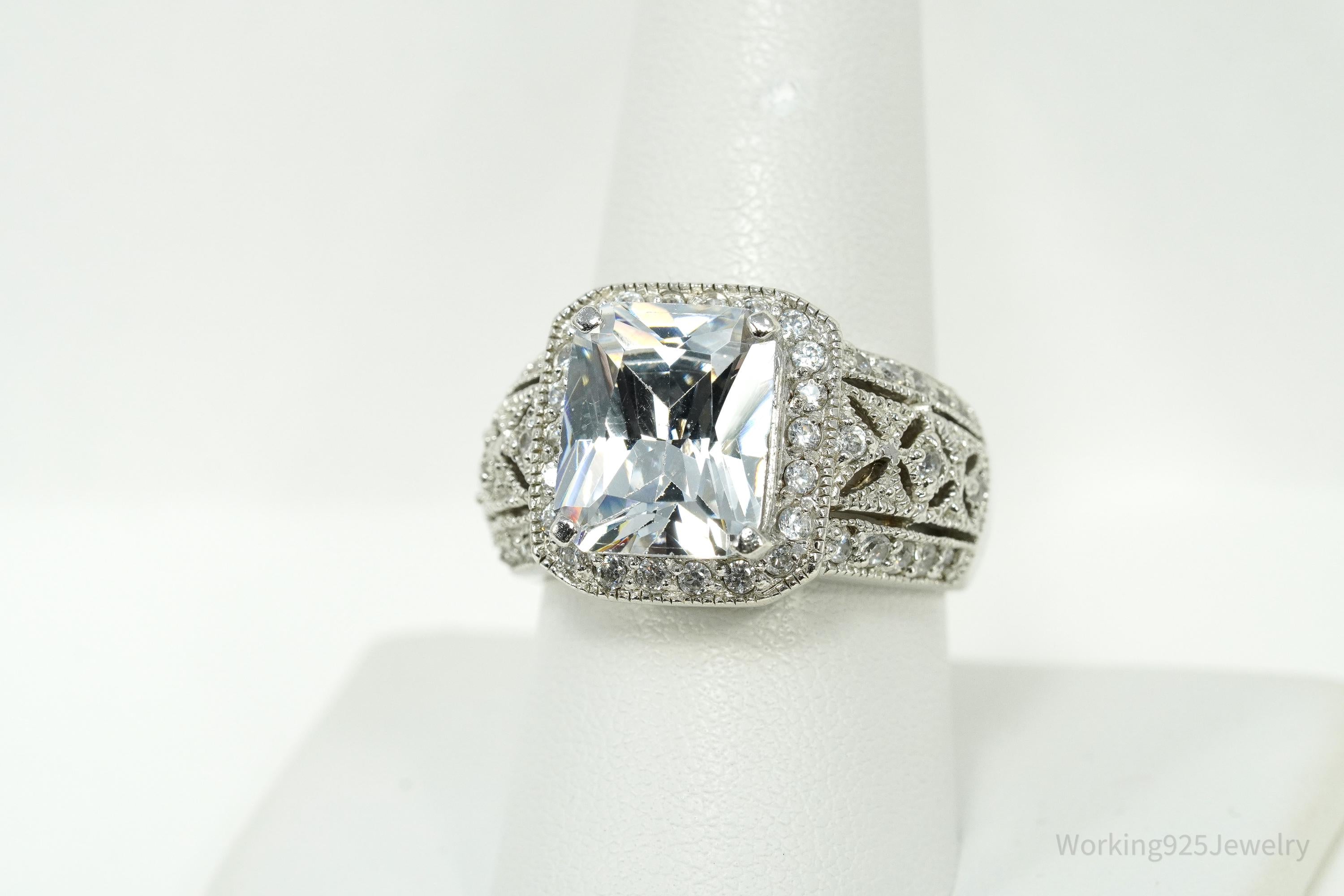 Vintage Large Cubic Zirconia Sterling Silver Ring Size 9