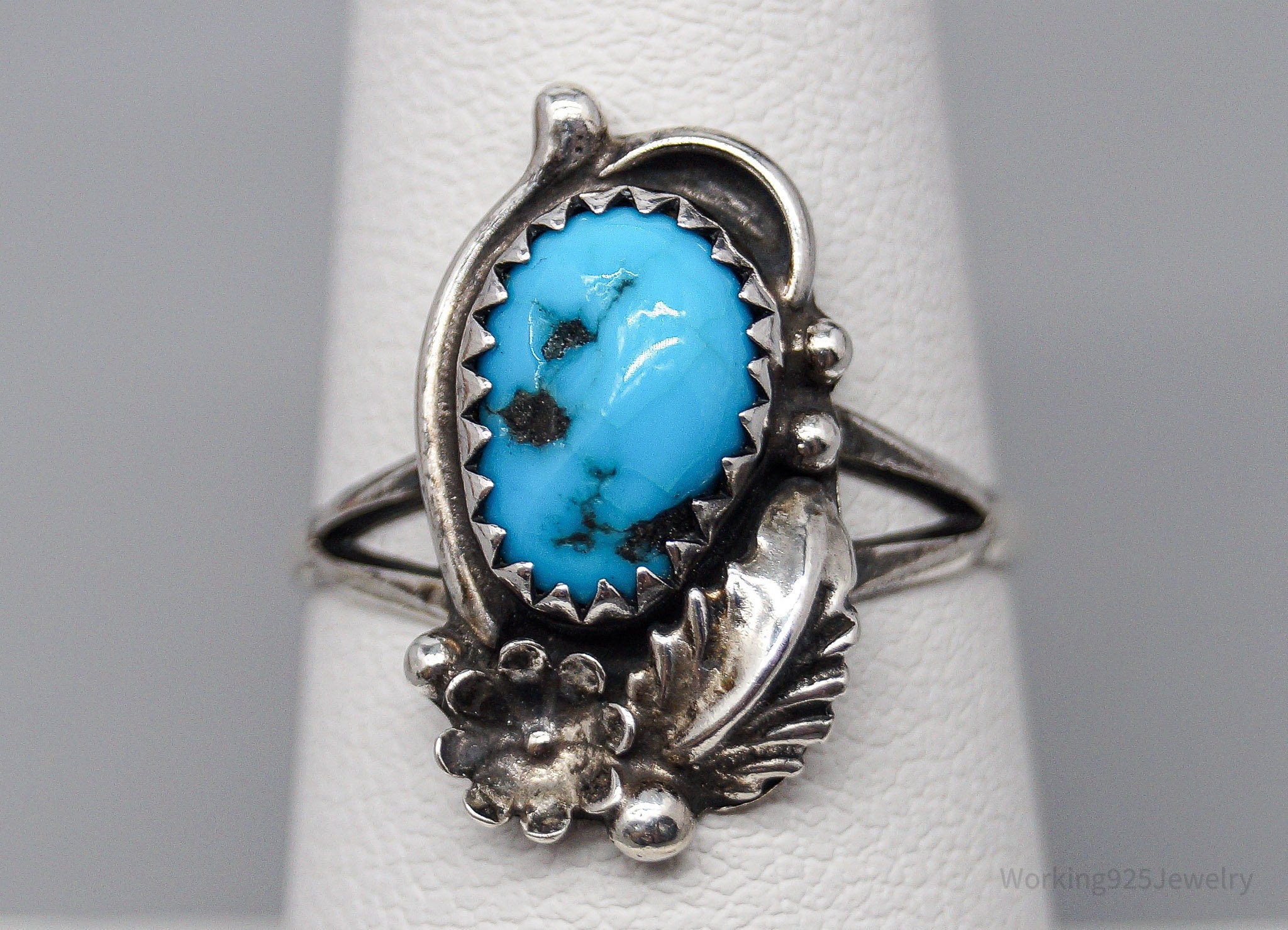 Vintage Native American Turquoise Sterling Silver Ring - Size 7.25