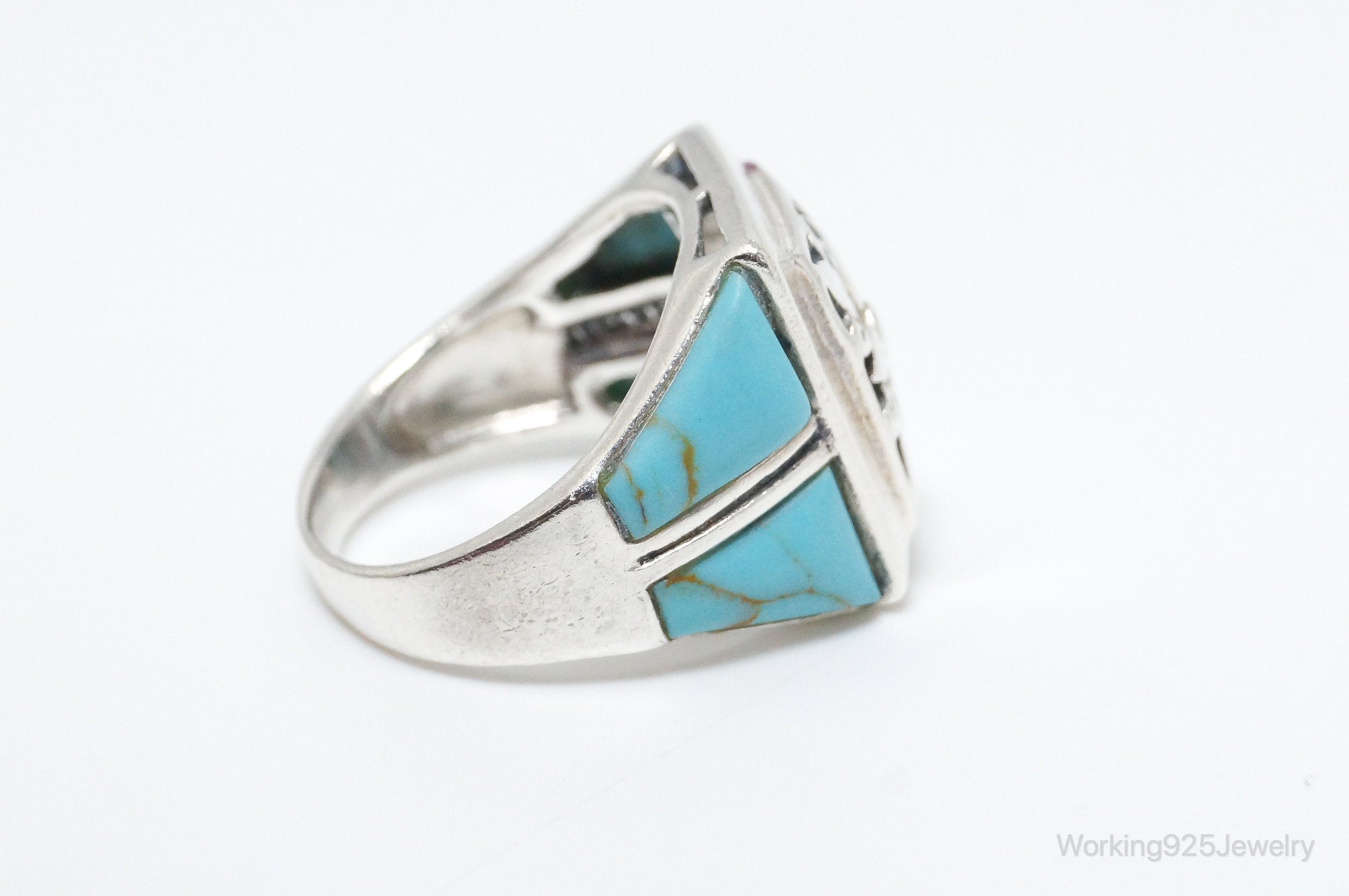 Vintage Thai Designer Turquoise Sterling Silver Ring SZ 7.75