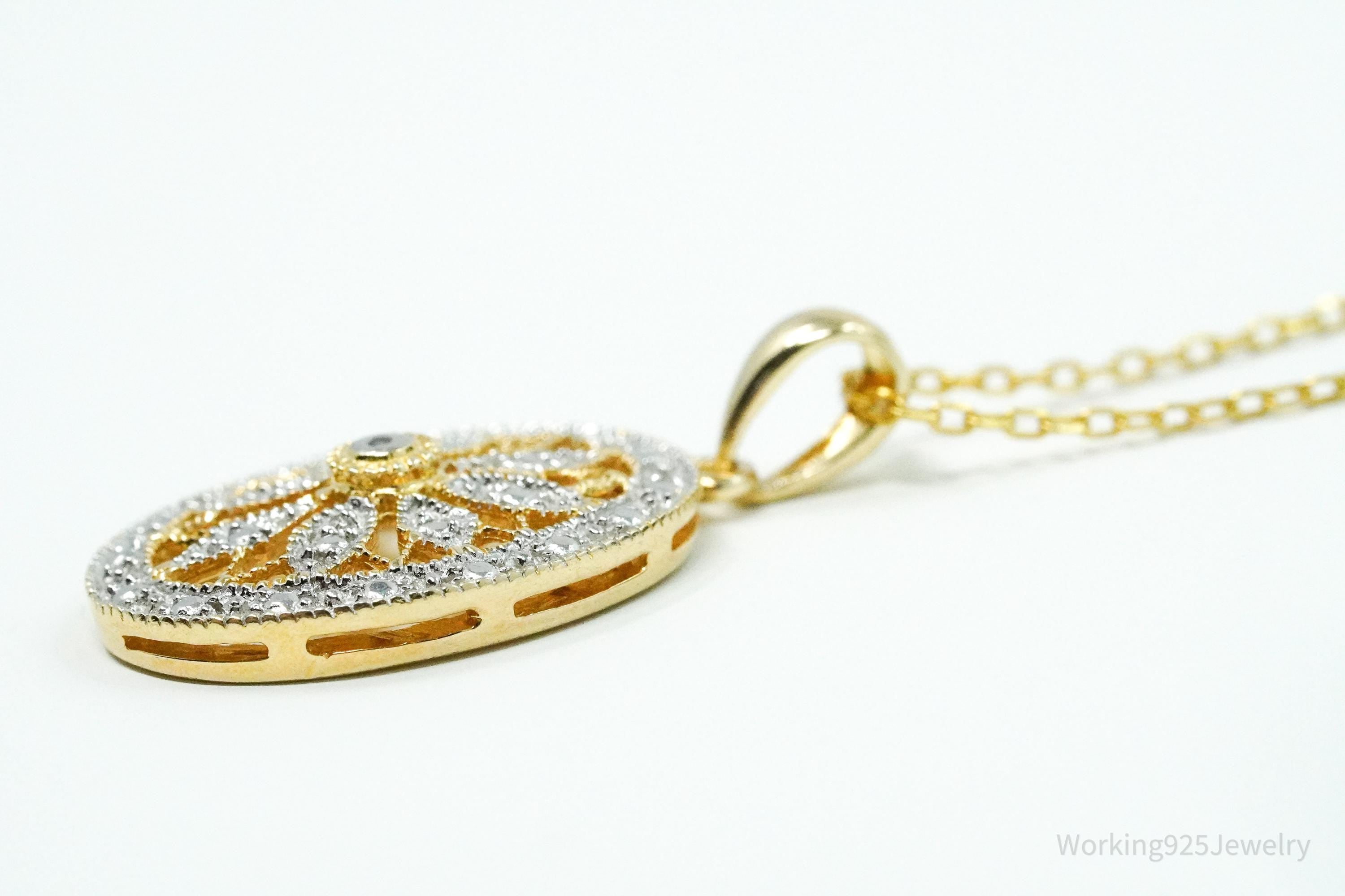 Vintage Diamond Gold Over Sterling Silver Necklace 17"