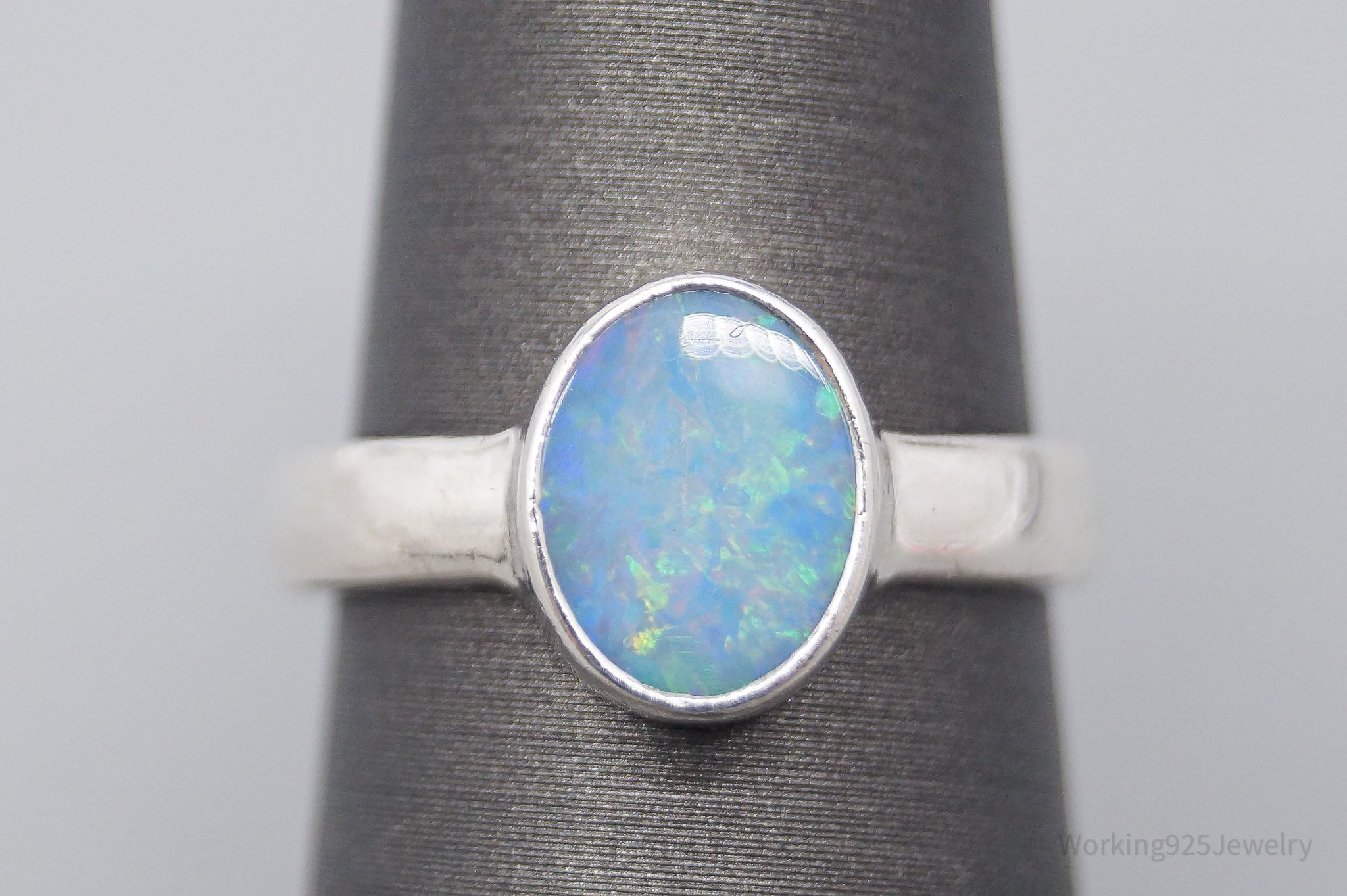 Vintage Blue Opal Sterling Silver Ring - Size 6.75