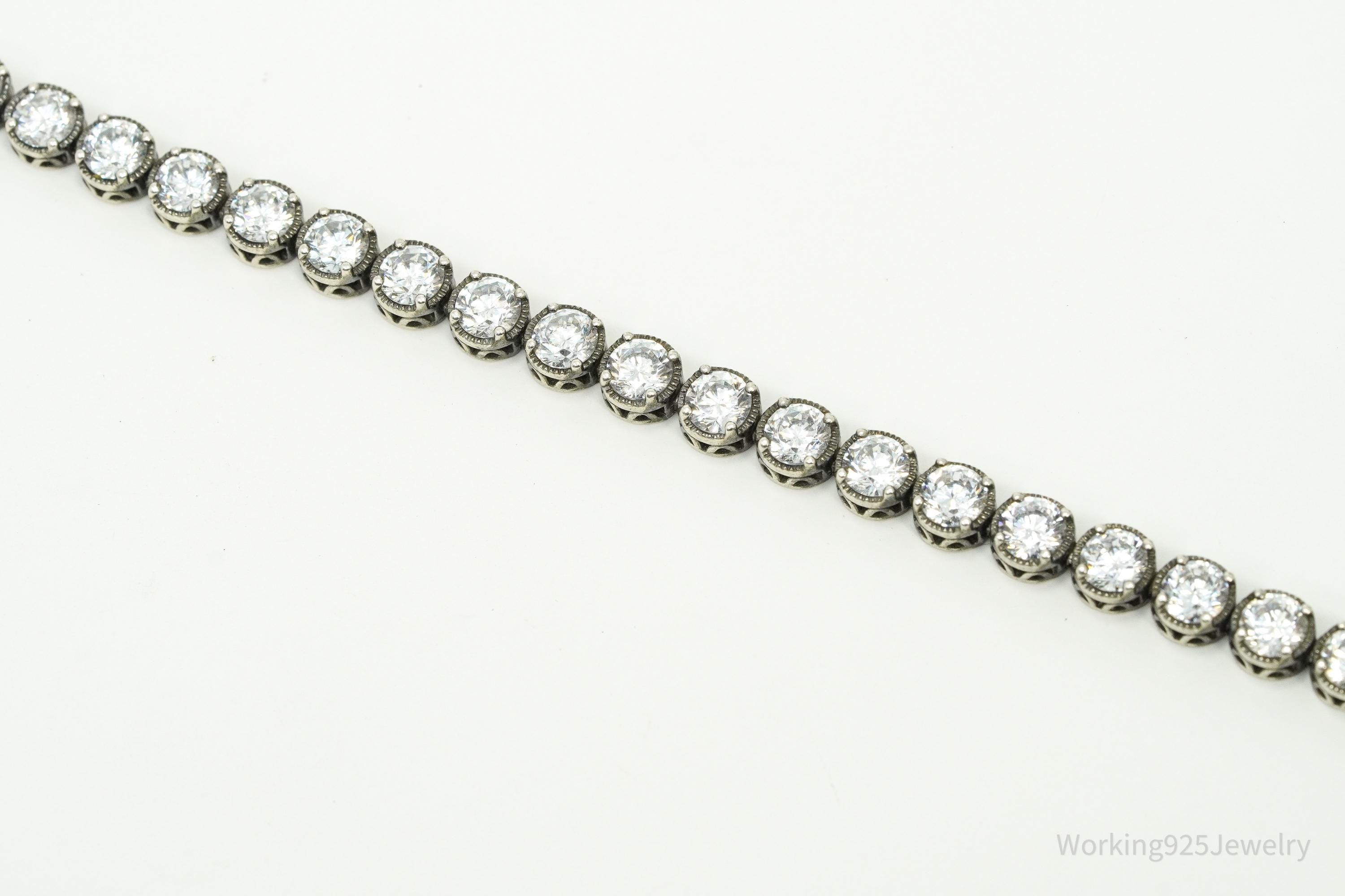 Vintage Platinum Clad Cubic Zirconia Sterling Silver Bracelet 8"