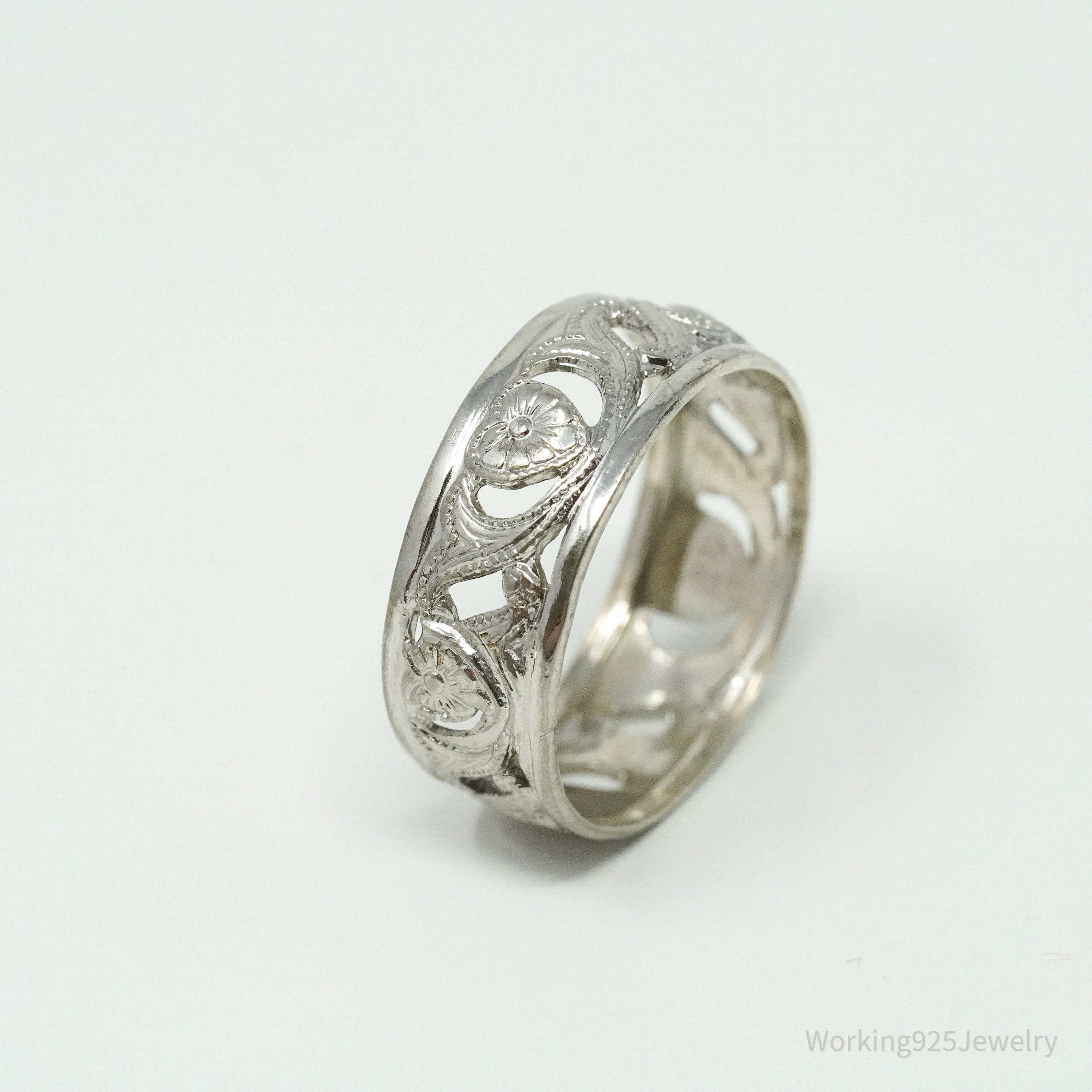 Antique Designer Uncas MFG Co Ornate Sterling Silver Band Ring - Size 8.25