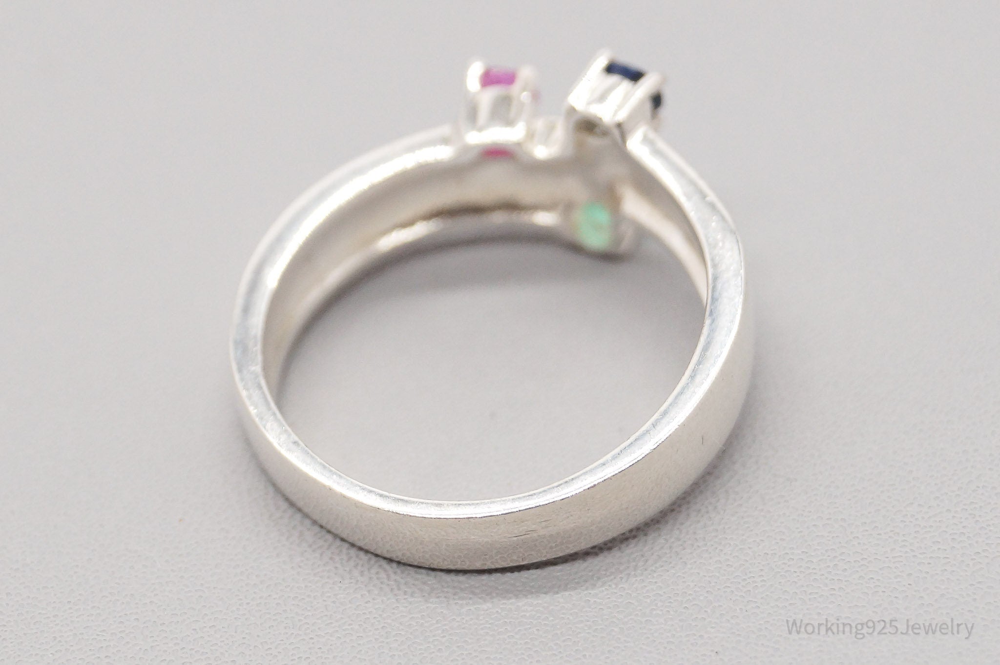 Vintage Ruby Emerald Sapphire Sterling Silver Ring - Size 7