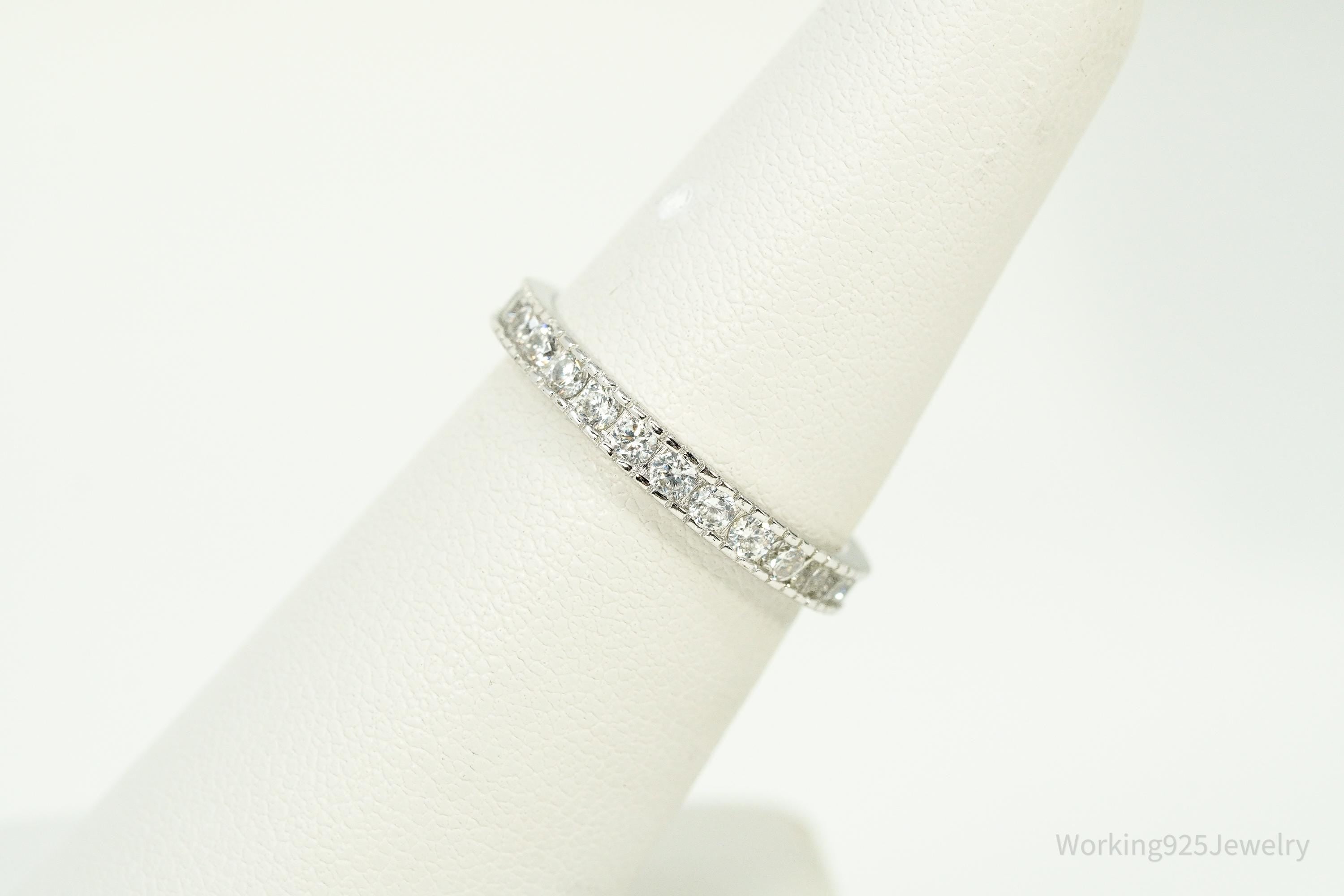 Vintage Cubic Zirconia Sterling Silver Band Ring - Size 6.25
