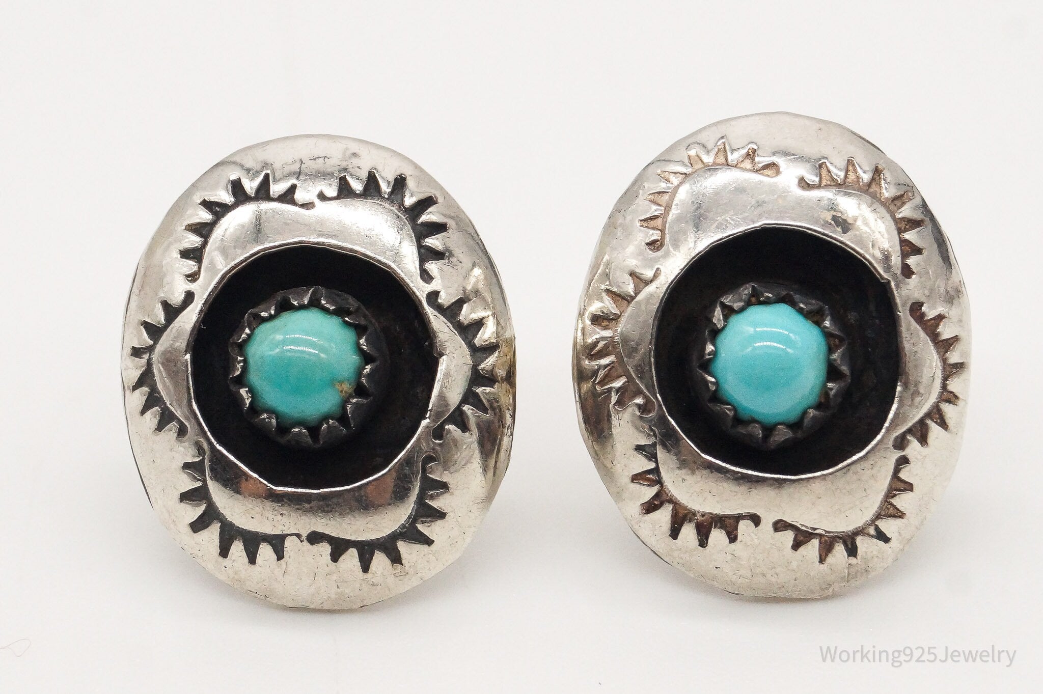 Vintage Native American Turquoise Silver Earrings