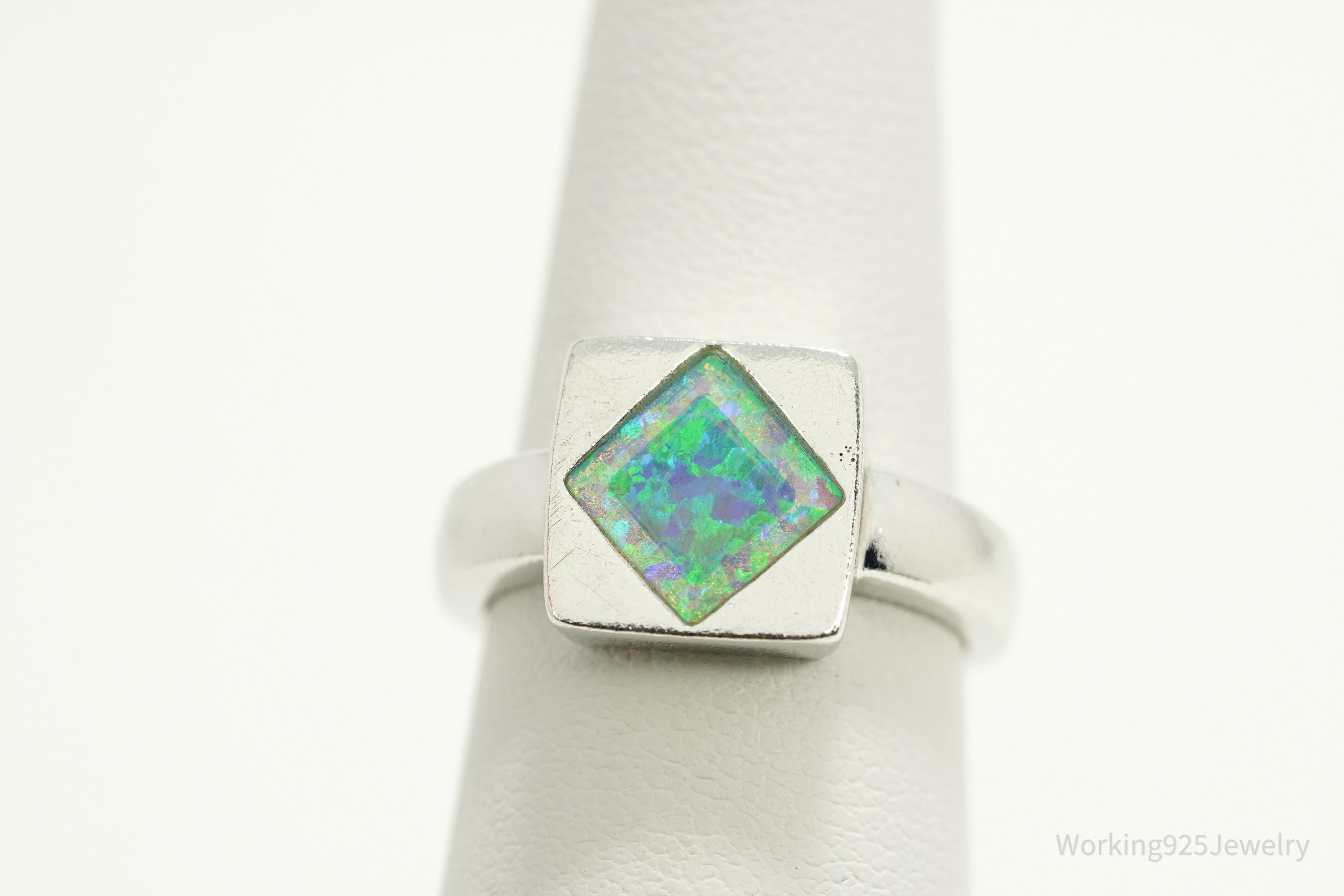 Vintage Opal Inlay Sterling Silver Ring - Size 6