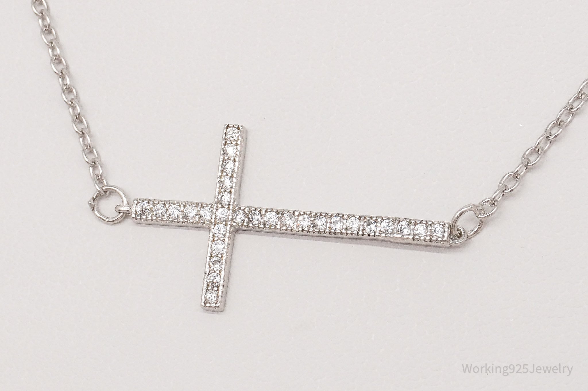 Vintage Cubic Zirconia Cross Sterling Silver Necklace 18"