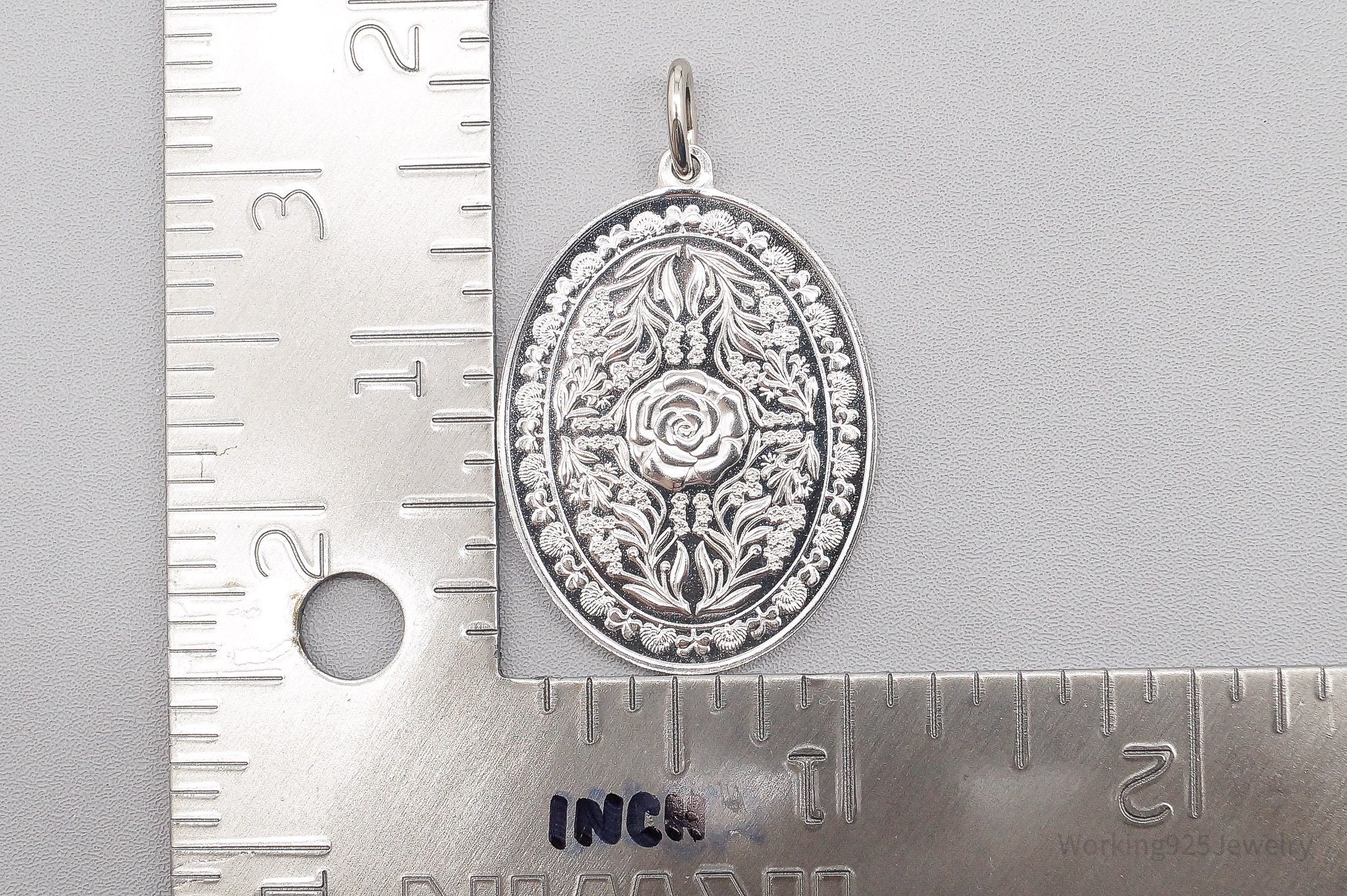 Vintage Rose Floral Sterling Silver Rose Pendant