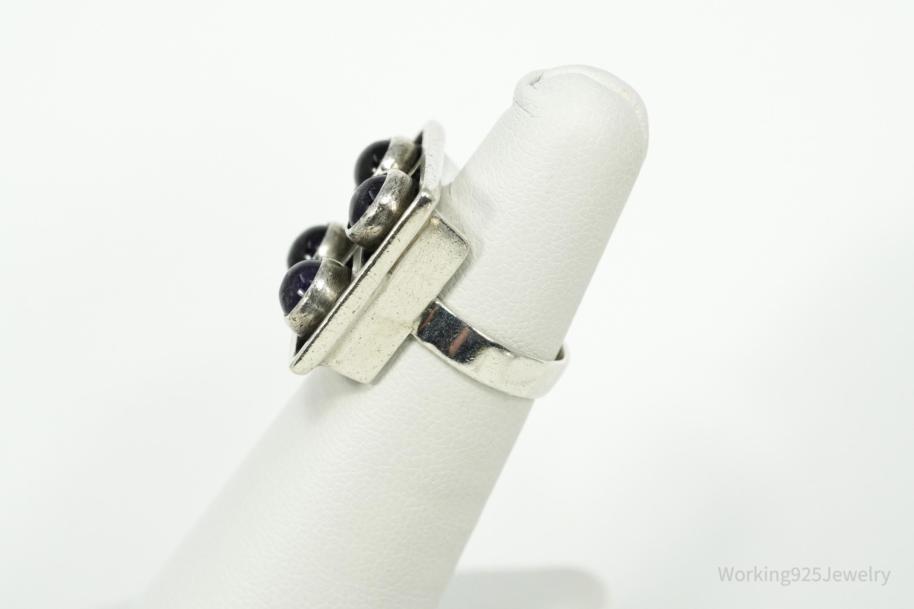 Vintage Amethyst Modernist 835 Silver Ring - Size 4.75