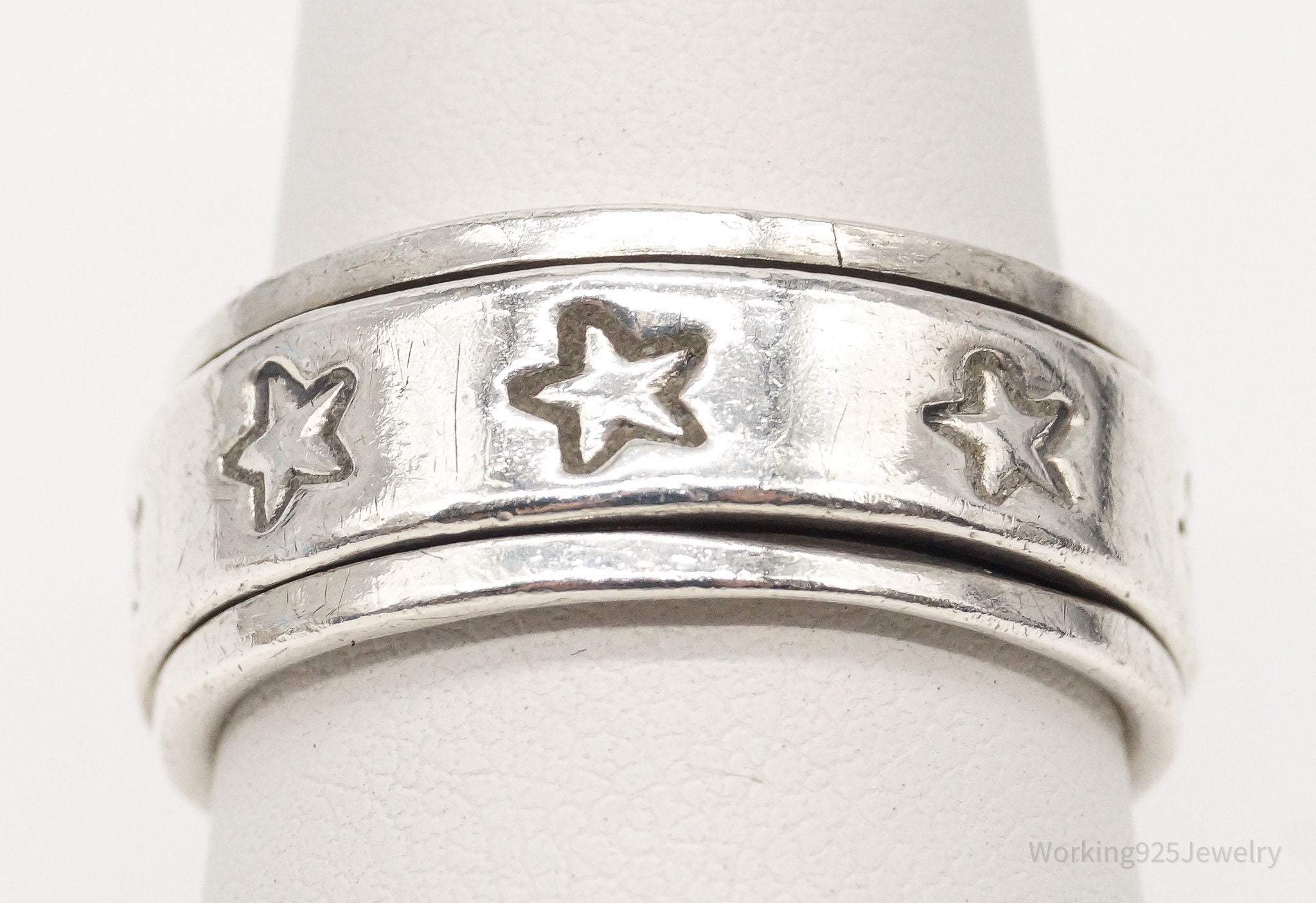 Vintage Stars Sterling Silver Spinner Band Ring - Size 8.5