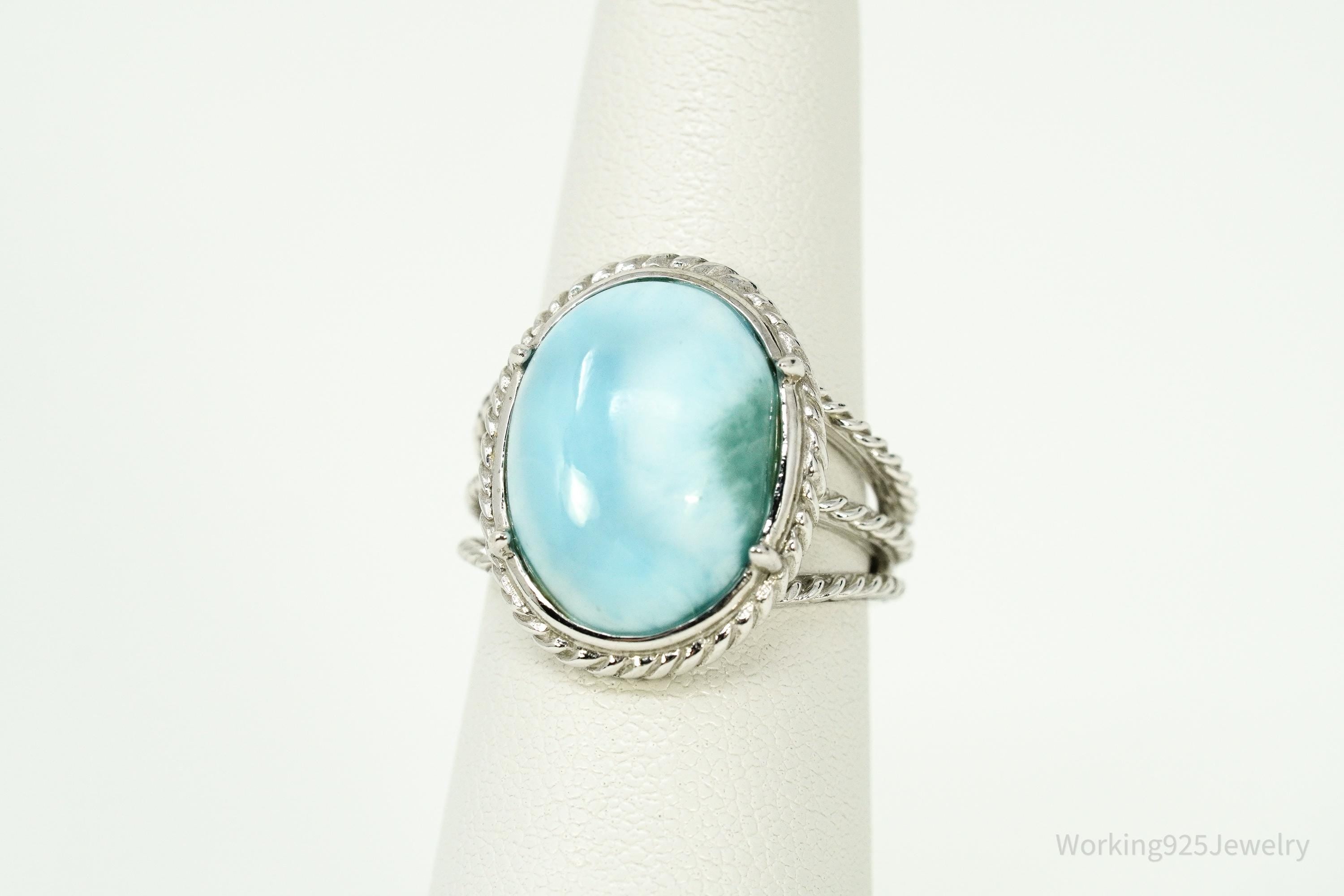 Vintage Blue Larimar Sterling Silver Ring - Size 5.75