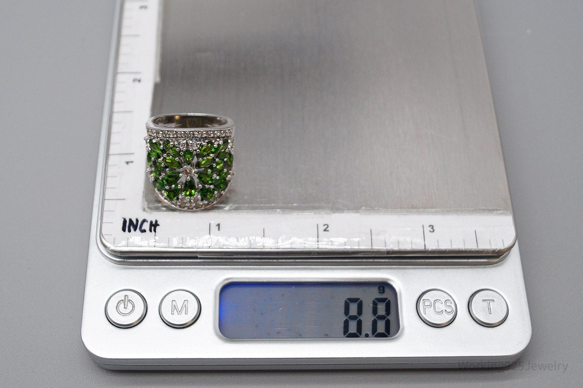 JTV's HT Green Chrome Diopside White Zircon Sterling Silver Ring - Size 6.25